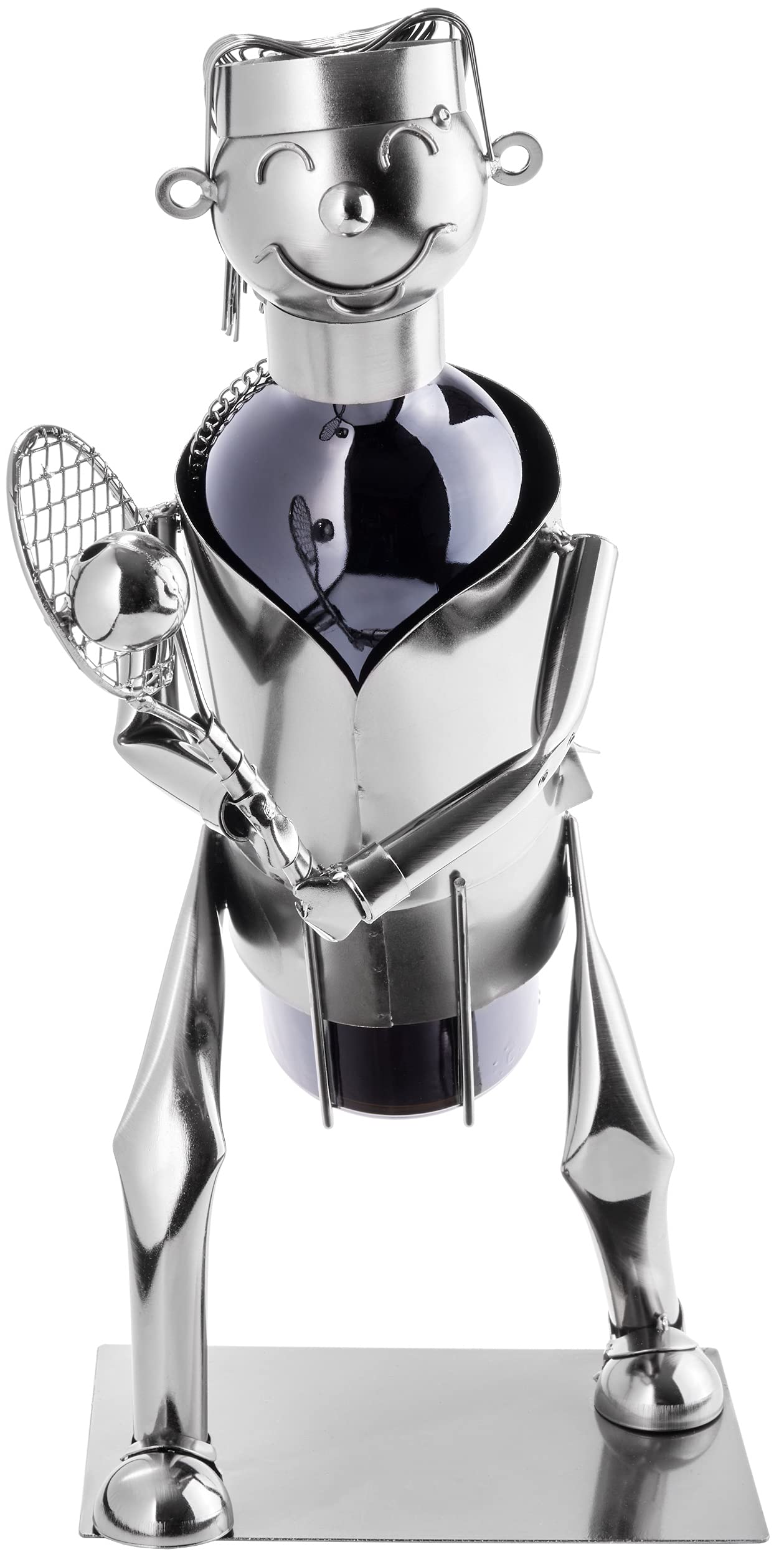 Brubaker Portabottiglie Giocatori di Tennis - Portabottiglie a Scultura in Metallo - Regalo di Vino per Gli Appassionati di Tennis con Biglietto D'Auguri