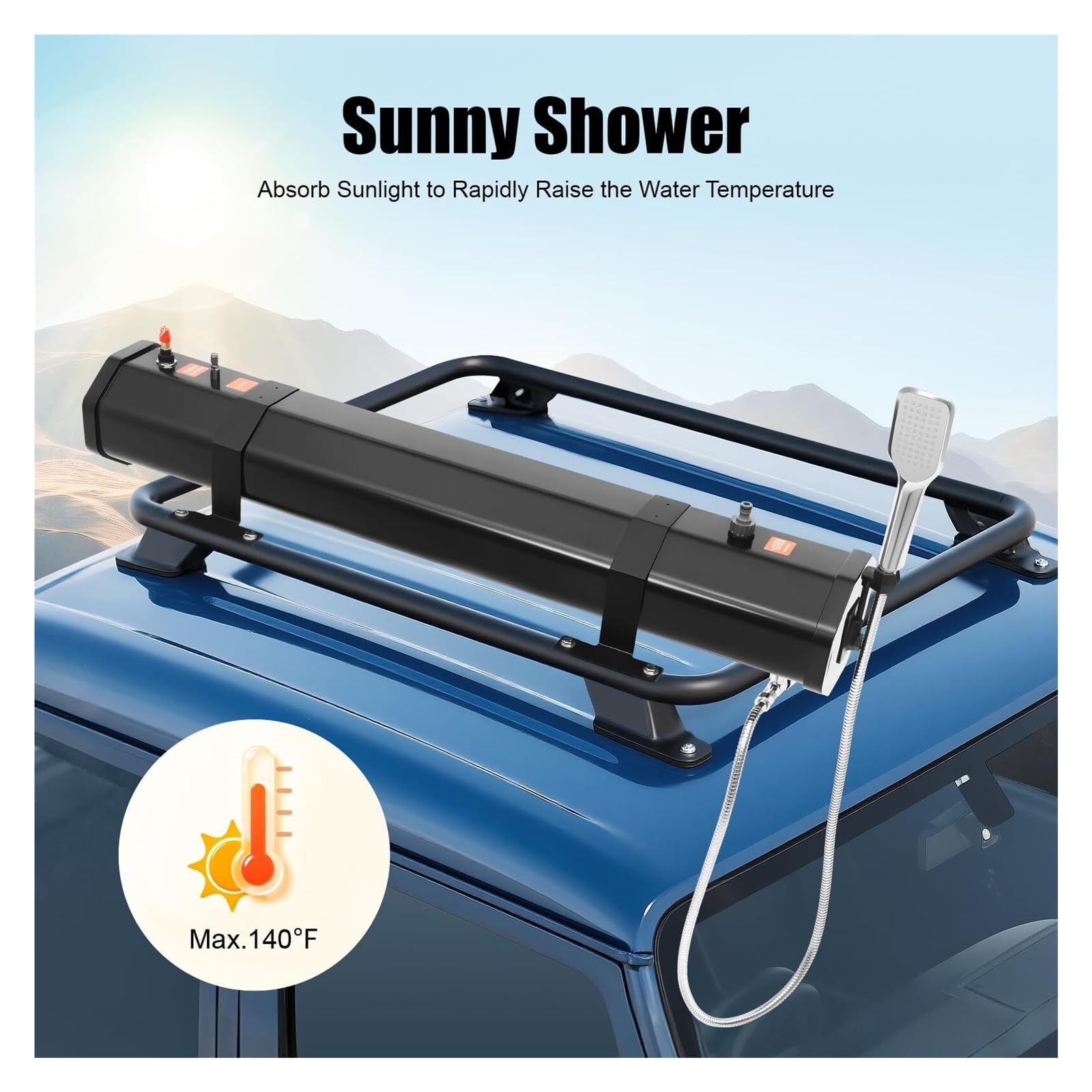 Doccia Solare Portatile da Campeggio, Doccia Esterna da 18 Litri, Ideale per Escursioni e Campeggio, Design Resistente con Montaggio sul Portapacchi per Un Facile (4.76Gal)