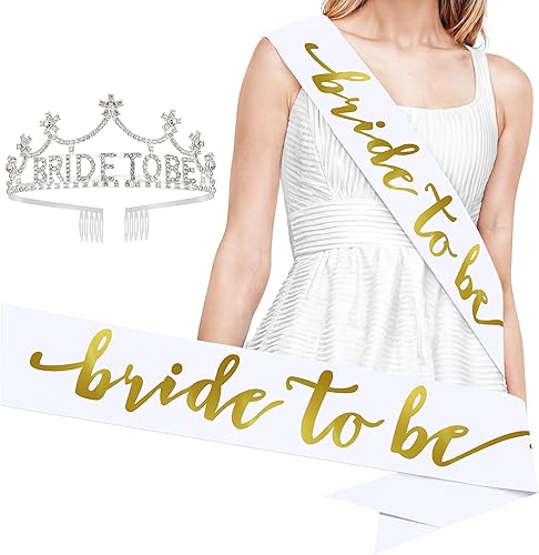 Miniatura 1 de KatchOn, Banda dorada para la novia y la novia – Paquete de 2 | Decoraciones de despedida de soltera | Tiara y banda de novia | Banda y corona de