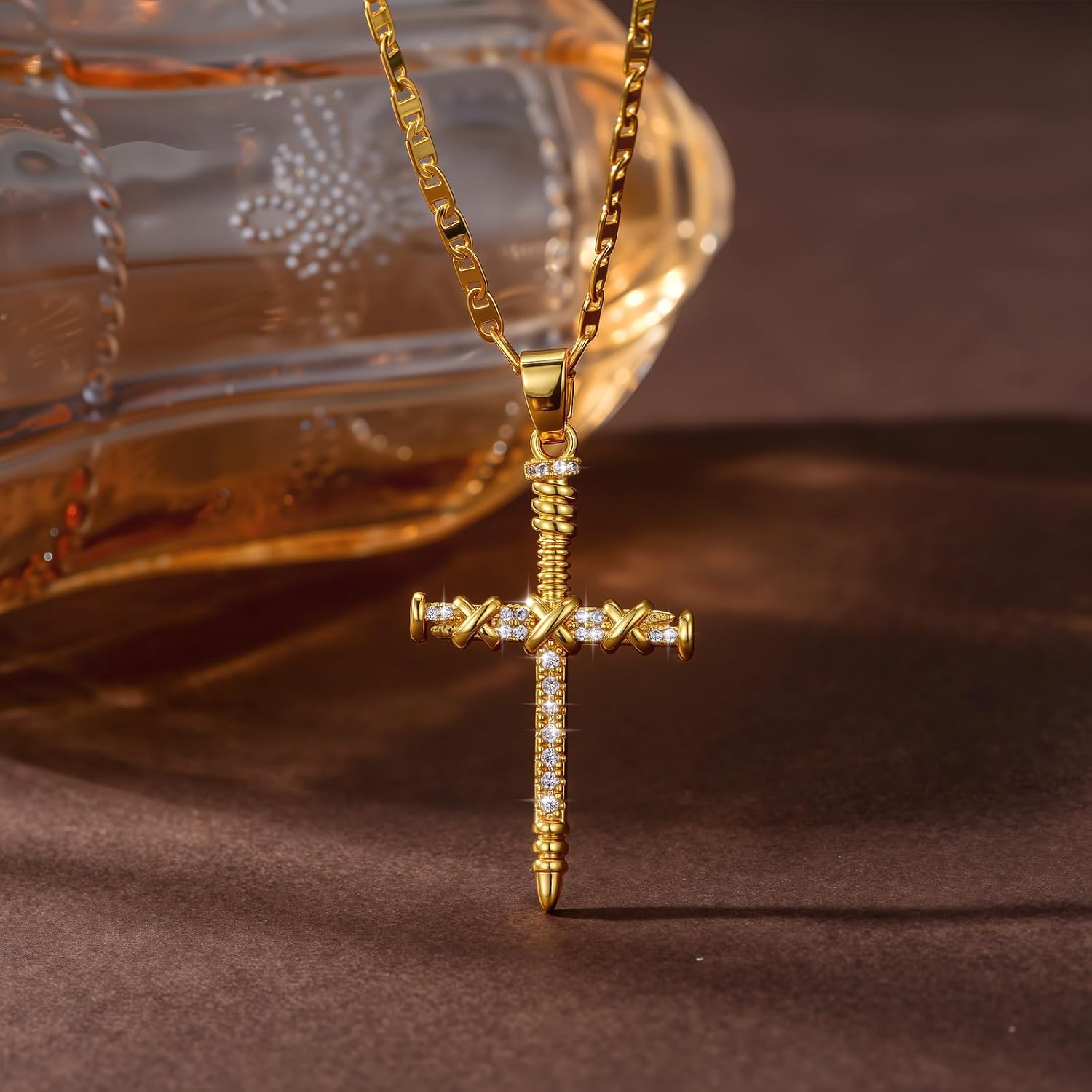 14K Gold Cross Necklace Elegent Gold Nail Cross Necklace Trendy 3 Nail Cross Pendant Jewelry Gift for Women Men - Image 3