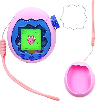 Silicone Case for Tamagotchi Paradise Interactive Virtual Pet, 3-in-1 Protective Silicone Cover with HD Screen Protector & Lanyard Compatible with Tamagotchi Paradise Pink