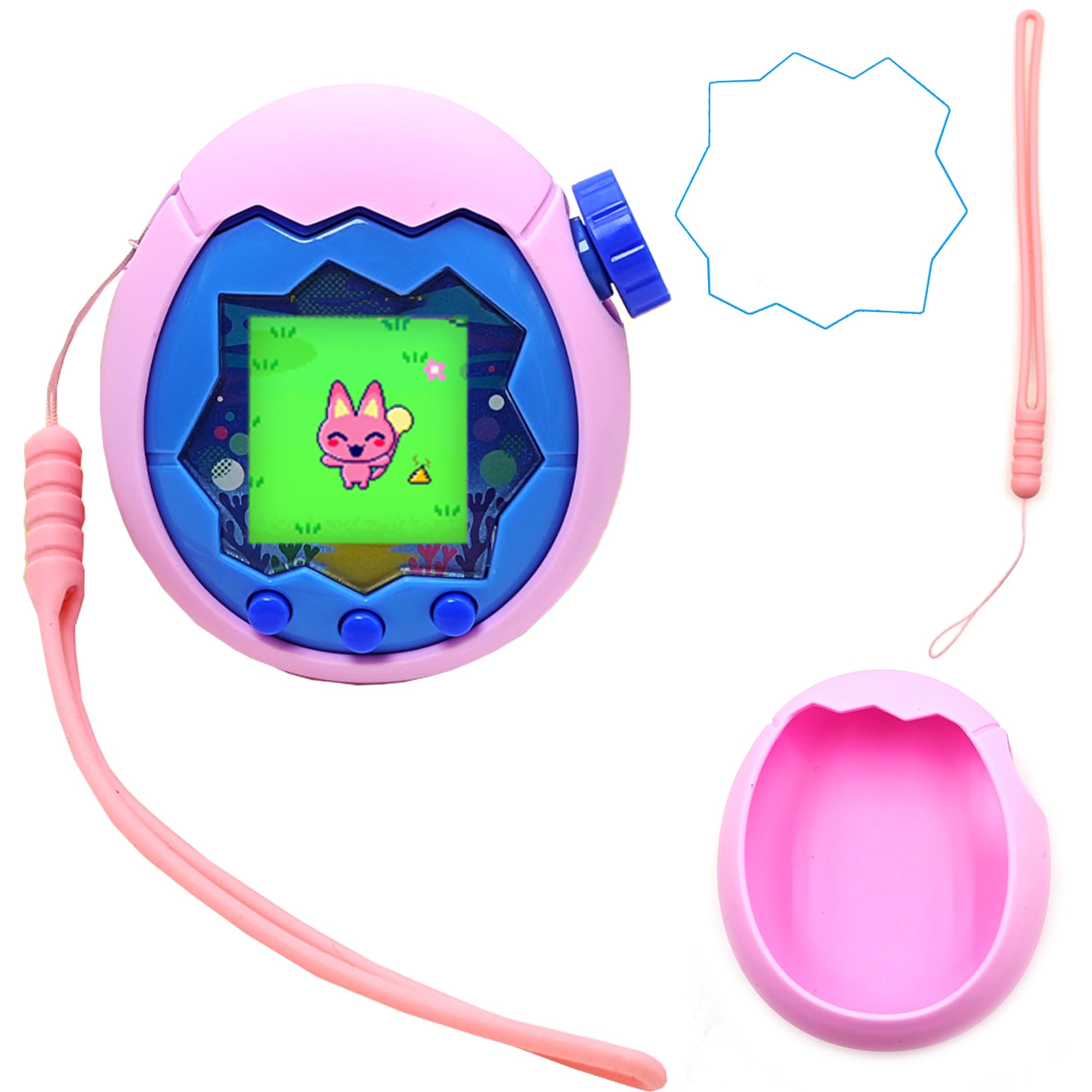 LeoTube Silicone Case for Tamagotchi Paradise Interactive Pet (Pink) | 3-in-1 Protective Silicone Cover with HD Screen Protector & Lanyard Compatible with Tamagotchi Paradise