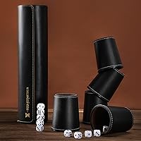 Vista 4 de Leather Dice Cup Set, 5 Black Leather Dice Cups + 25 Dice + Exclusive Storage and Transport Case Made of Faux Leather Negro
