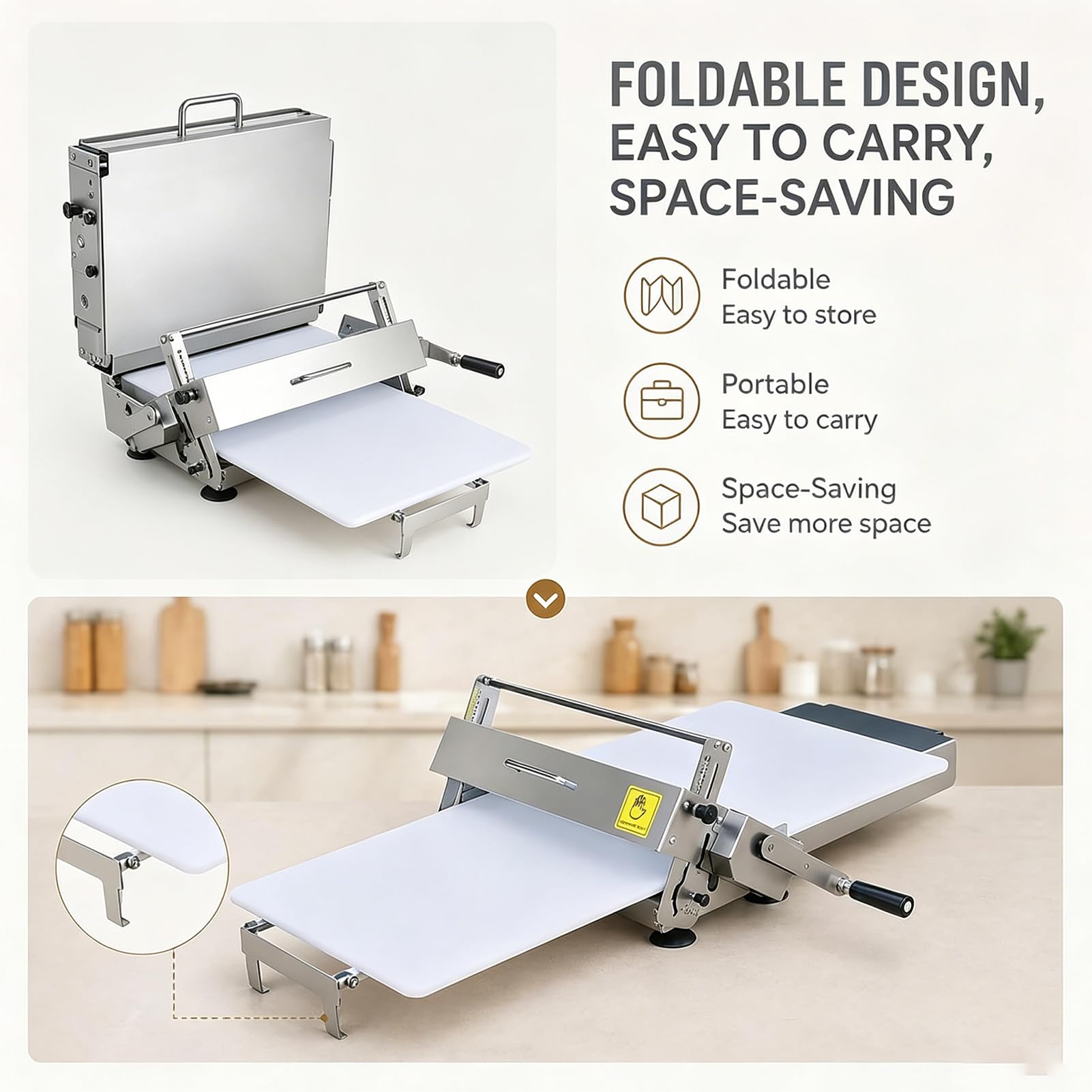 MáQuina de Laminado de Masa Manual, MáQuina de PasteleríA con Espesor Ajustable de 0-25 Mm, Para Croissants, Pizza y Pasta, PanaderíA Profesional y so DoméStico Para Pasta, Empanadas, pan y Pasteler