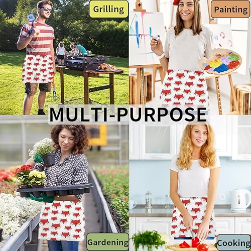 Miniatura 5 de Adorable Eyeglass Fox 3 Pack Server Aprons with 3 Pocket Waterproof Womens Half Waist Aprons for Cooking Dishwashing Kitchen Gardening Salon