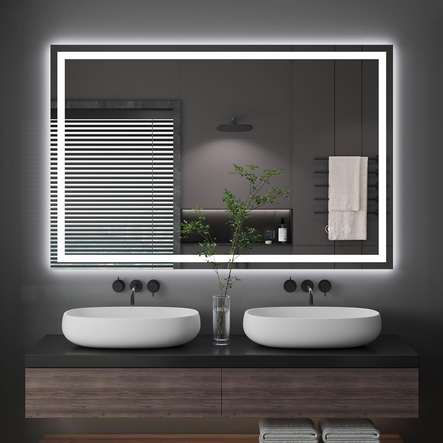 Dripex Bathroom Mirror with LED Lights, 800 * 1200 MM Illuminated Bathroom Mirror Wall Mounted Vanity Mirror, Bathroom Light Mirror with Demister Pad, Horizontal/Vertical