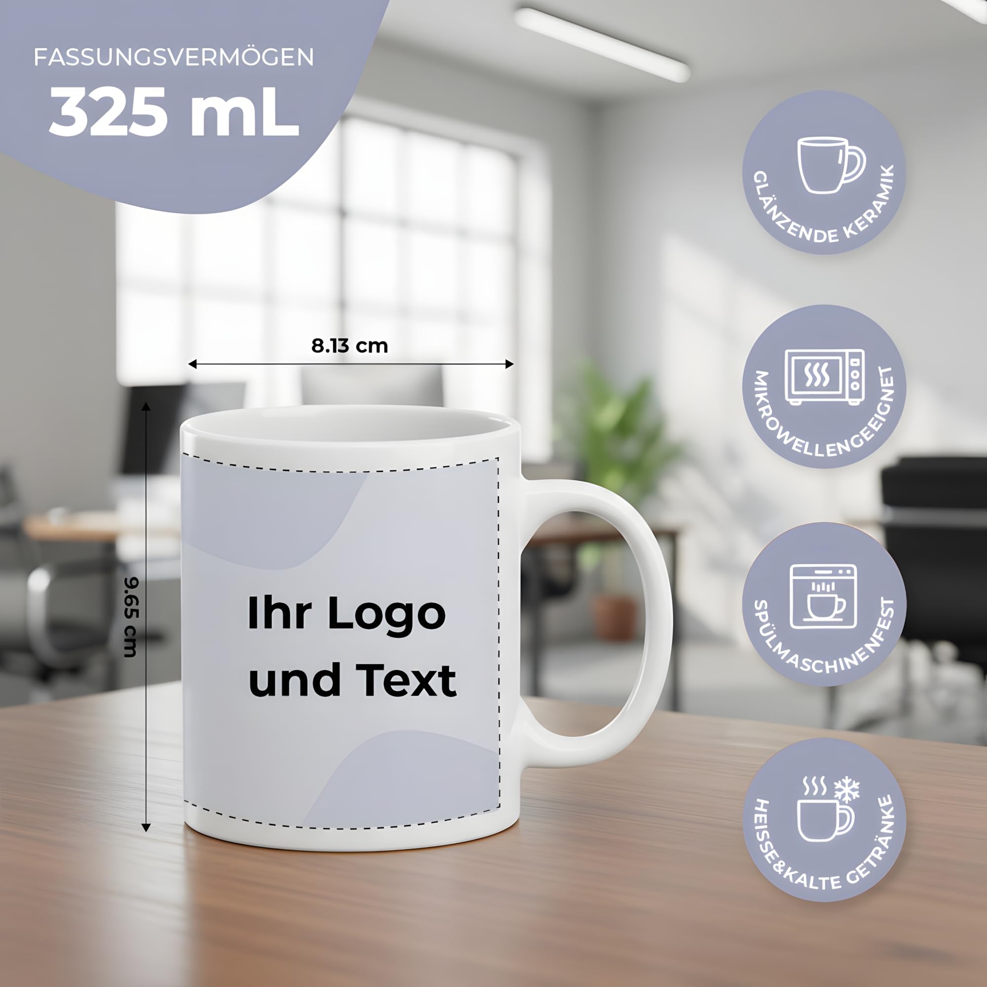 Cimpress Personalisierte Firmen-Tassen, 325 ml, weiß, 25 Stück, mit eigenem Logo gestalten, Geschenke zum Firmenjubiläum & Kollegen, Personalisierte Tasse für Büros & Merchandise