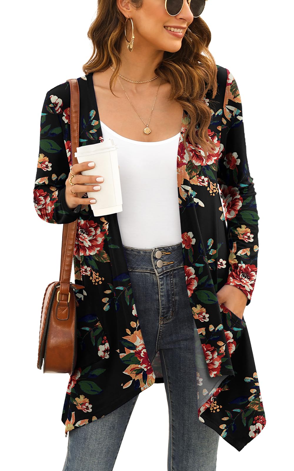 Wiwclo Veryoung Short Sleeve Cardigans for Women Casual Drape Open Front Lightweight Summer Cardigan with Pocket High Low Hem