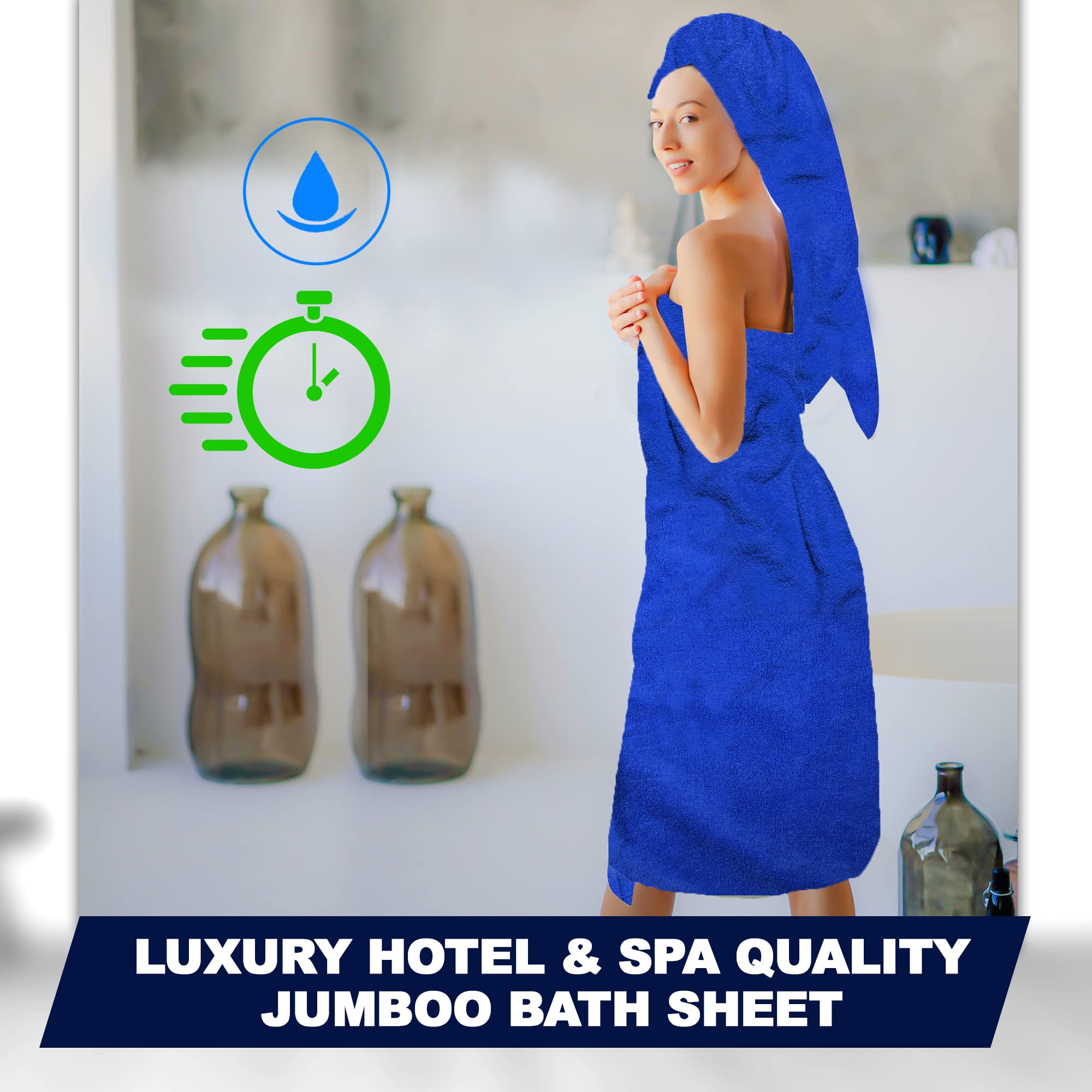Towelogy® Premium Oversized Bath Sheets (100x180cm) 100% Egyptian Combed Cotton Quick Dry & Absorbent Extra Large Jumbo Bath Towels Hotel Quality ( Royal Blue - Image 3