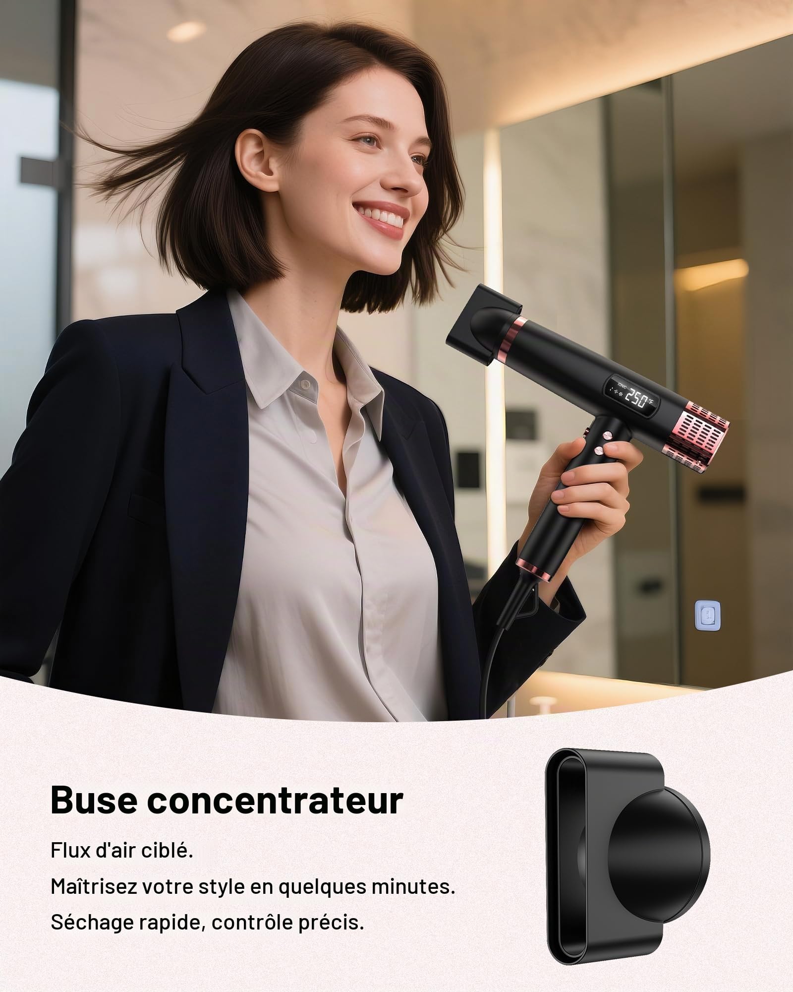 MESCOMB Sèche-Cheveux Voyage Ionique 1875W, Double Tension 110V/220V, Diffuseur et Concentrateur Inclus, Séchage Rapide, Aucun Dommage Thermique pour Tous Types de Cheveux, Famille Voyage