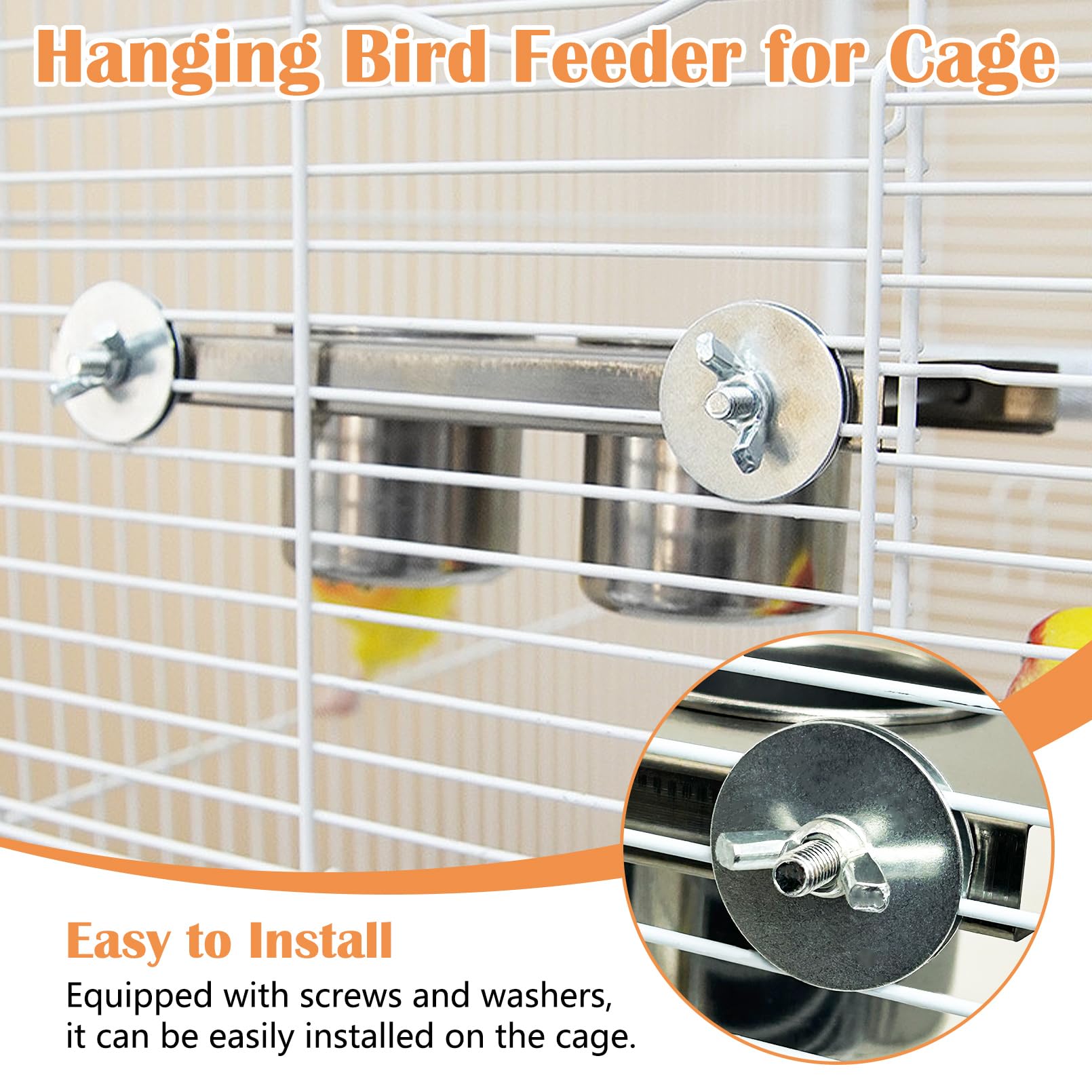 Apatal Stainless Steel Bird Feeder Hanging Parrot Feeder Bowl with Perch Stand Removable Food and Water Cups Bird Cage Accessories for Parakeet Cockatiel Budgie Conure - image 4