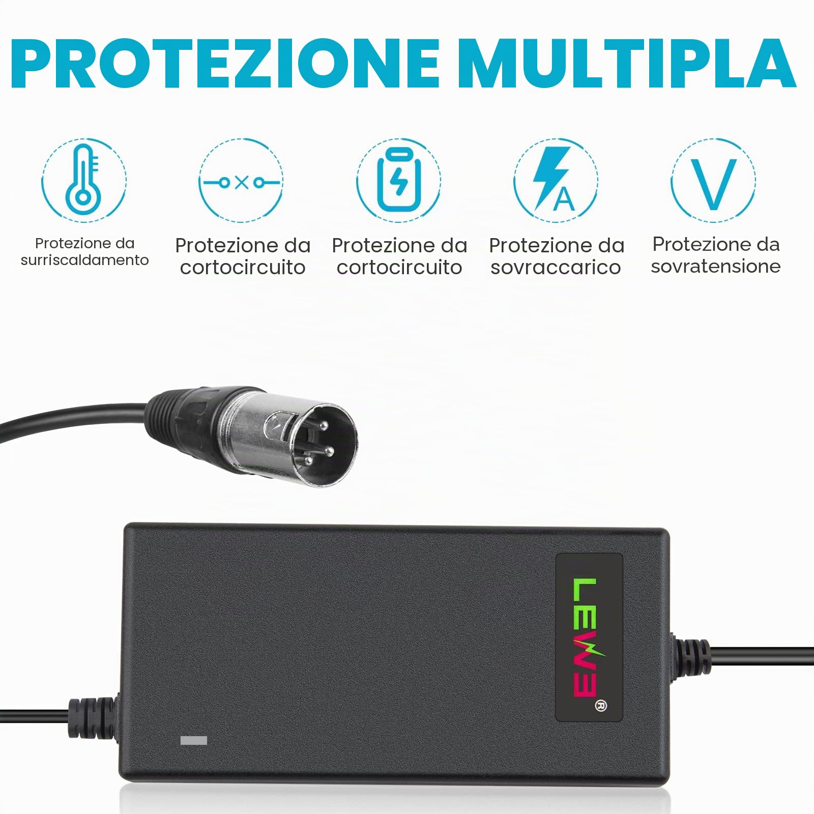 LabTEC 24V 2A 3A 4A 5A Caricabatterie per Scooter Elettrico, Caricabatterie per Sedie a Rotelle Elettriche Golf Cart E-Bike Go-Go Elite Traveller Adattatore di Alimentazione con connettore XLR