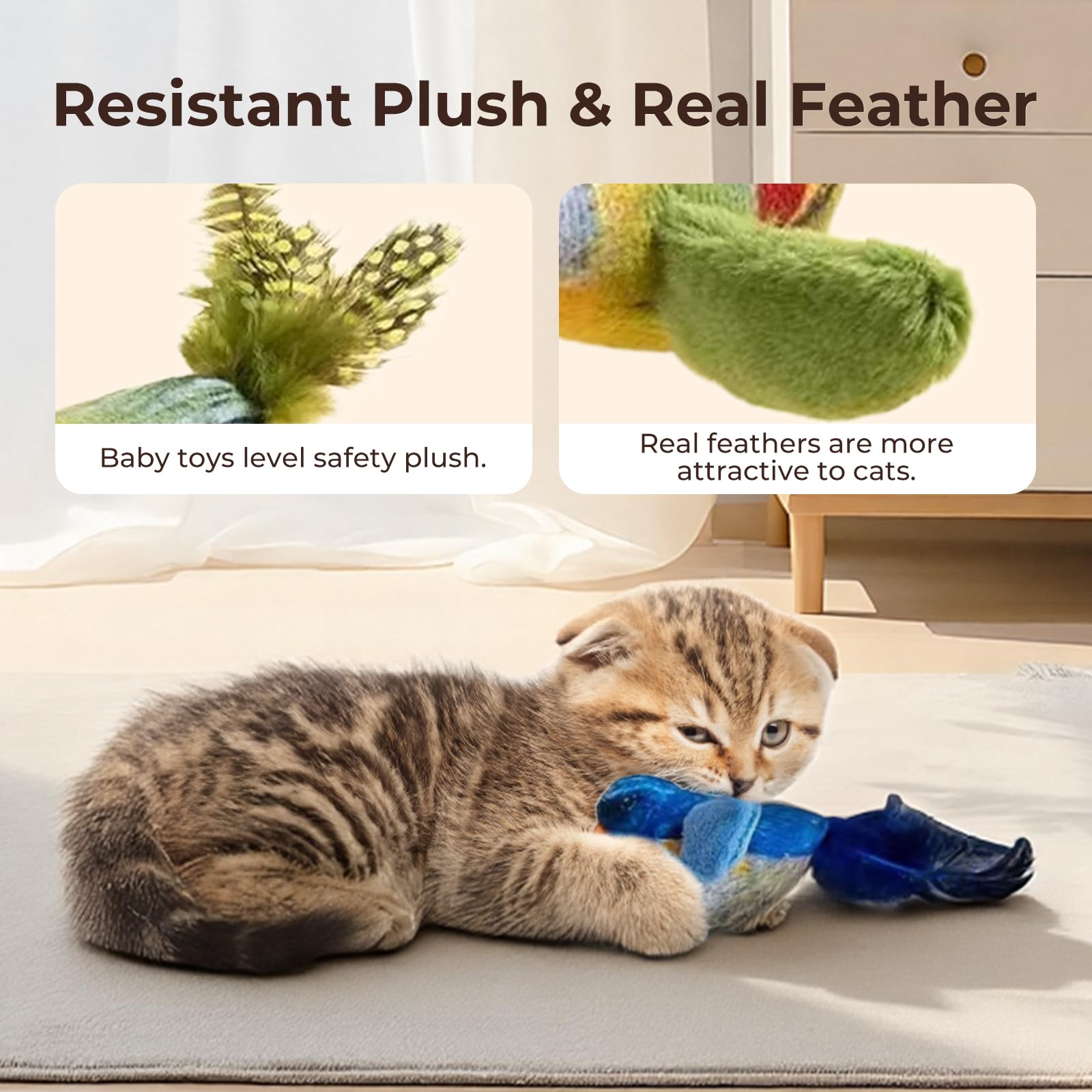 2er-Pack Katzenminze-Spielzeug, das den natürlichen Jagdinstinkt der Indoor-Katzen stimuliert. Interaktives Plüsch-Vogelspielzeug mit realistischen Zwitscher-Geräuschen, um Ihre Katze zu necken