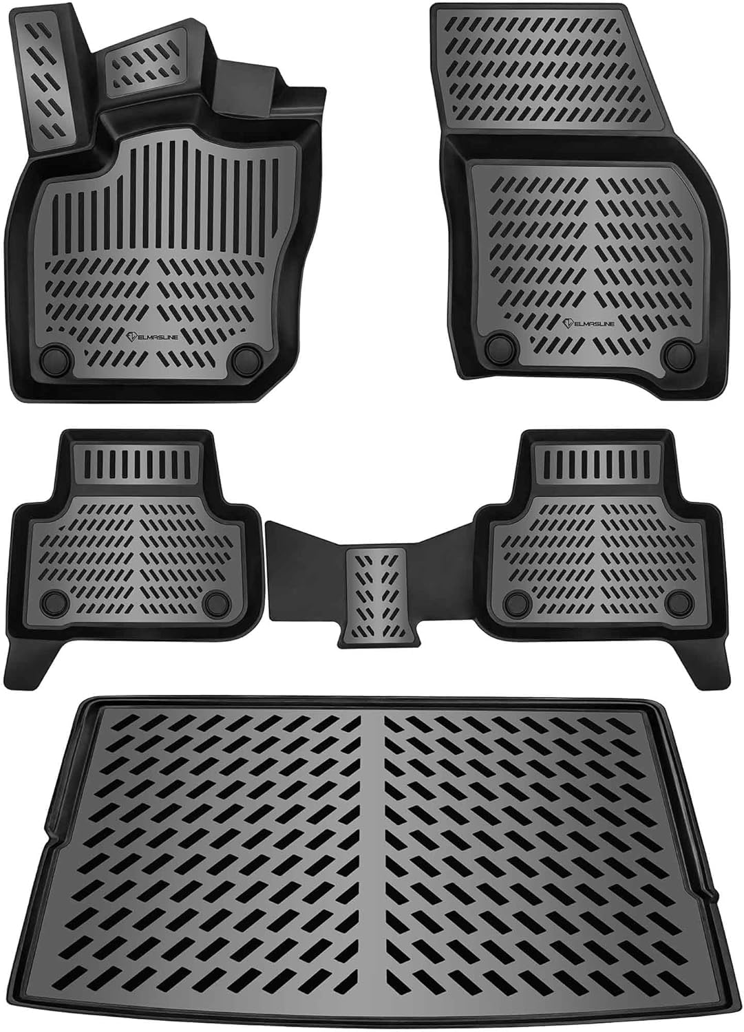 ELMASLINE 3D Gummimatten & Kofferraumwanne Set für VW TIGUAN 3 (2023-2025) oberer Ladeboden (verstellbar) | Zubehör Fußmatten Kofferraummatte