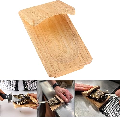 Abrazadera de shucking de ostras, herramientas de mariscos, soporte de madera para ostras, decoración de galletas para el hogar al aire libre (1