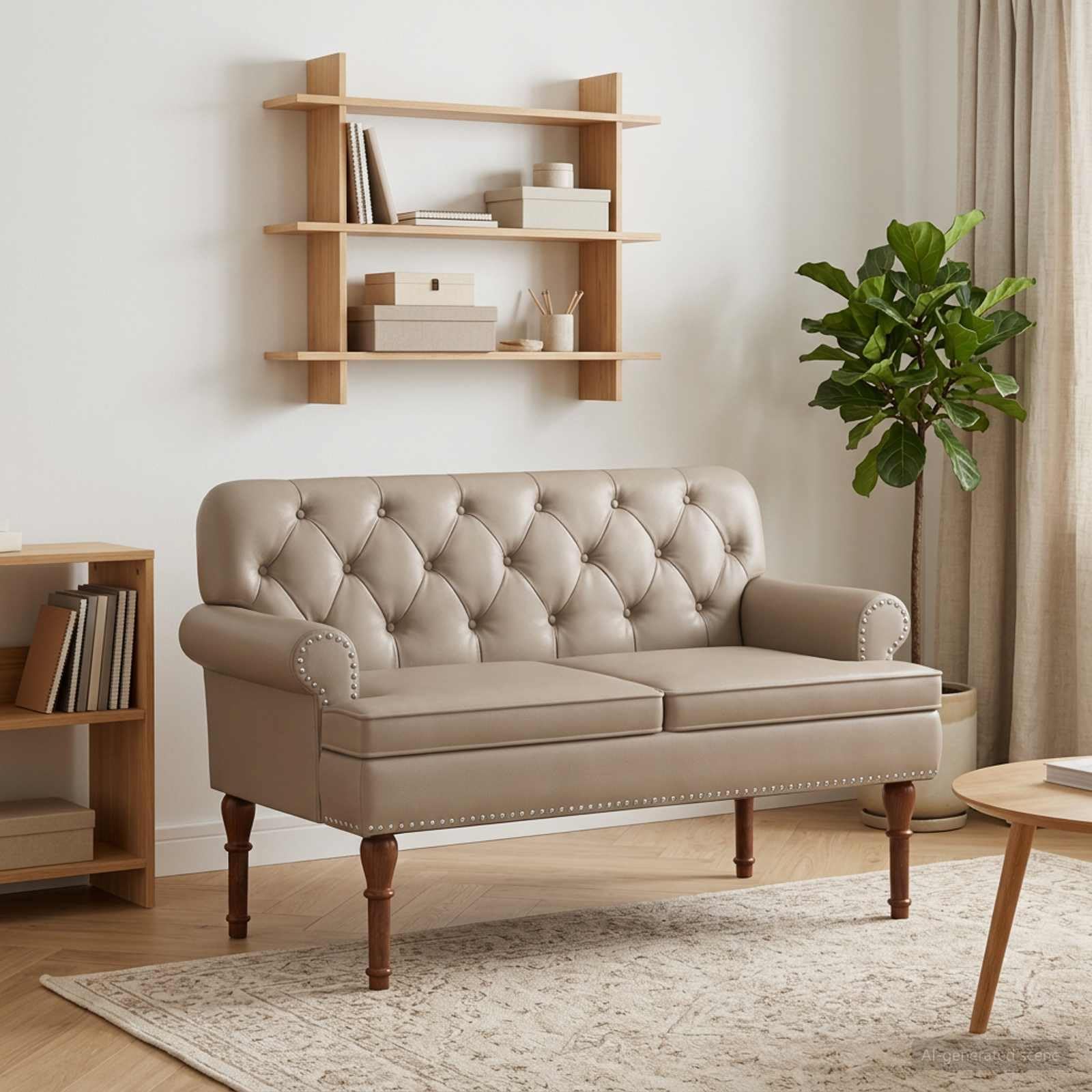 Makastle Canapé Love Seat avec capitonnage en Boutons Cappuccino