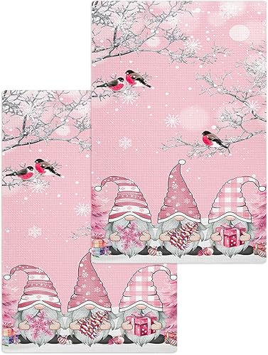 Kitchen Towel 2 Packs Cotton Waffle Weave, Christmas Snowflake Gnomes Xmas Ball Bird Pink 16 x 24 Inch Absorbent Quick Drying Dish Towels Clothes disponible en Yaxa Venezuela