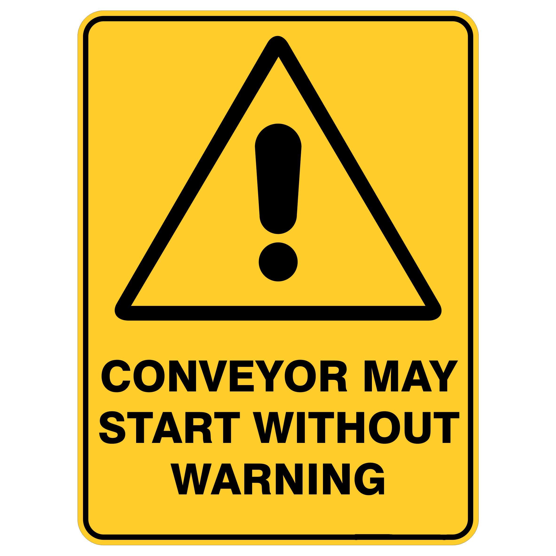 Conveyor May Start Without Warning Warning Signs, 12x8 Metal Tin Sign, Conveyor may start suddenly.