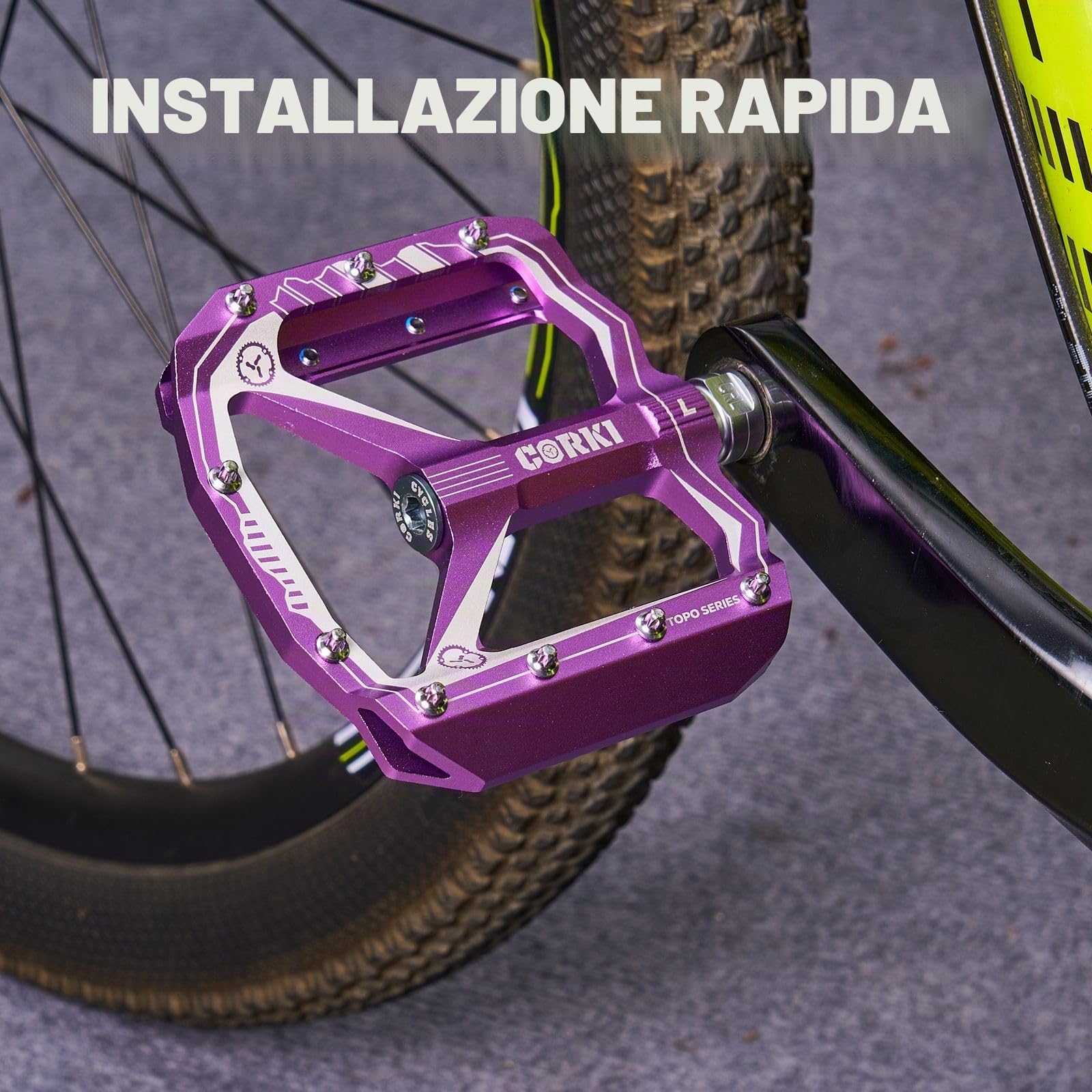 Corki Cycles Pedali piatti extra large per mountain bike, pedali per MTB in lega di alluminio, pedali con piattaforma larga 4" - 9/16"