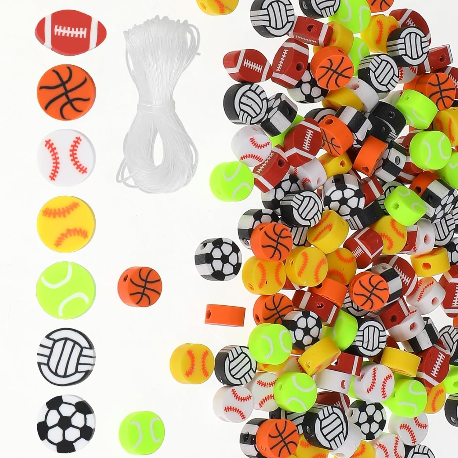 150 Pcs for Bracelets Making Basketball Beads Sports Charms for Jewelry Making Sport Ball Clay Sports Football Baseball Volleyball Beads Bead Charms