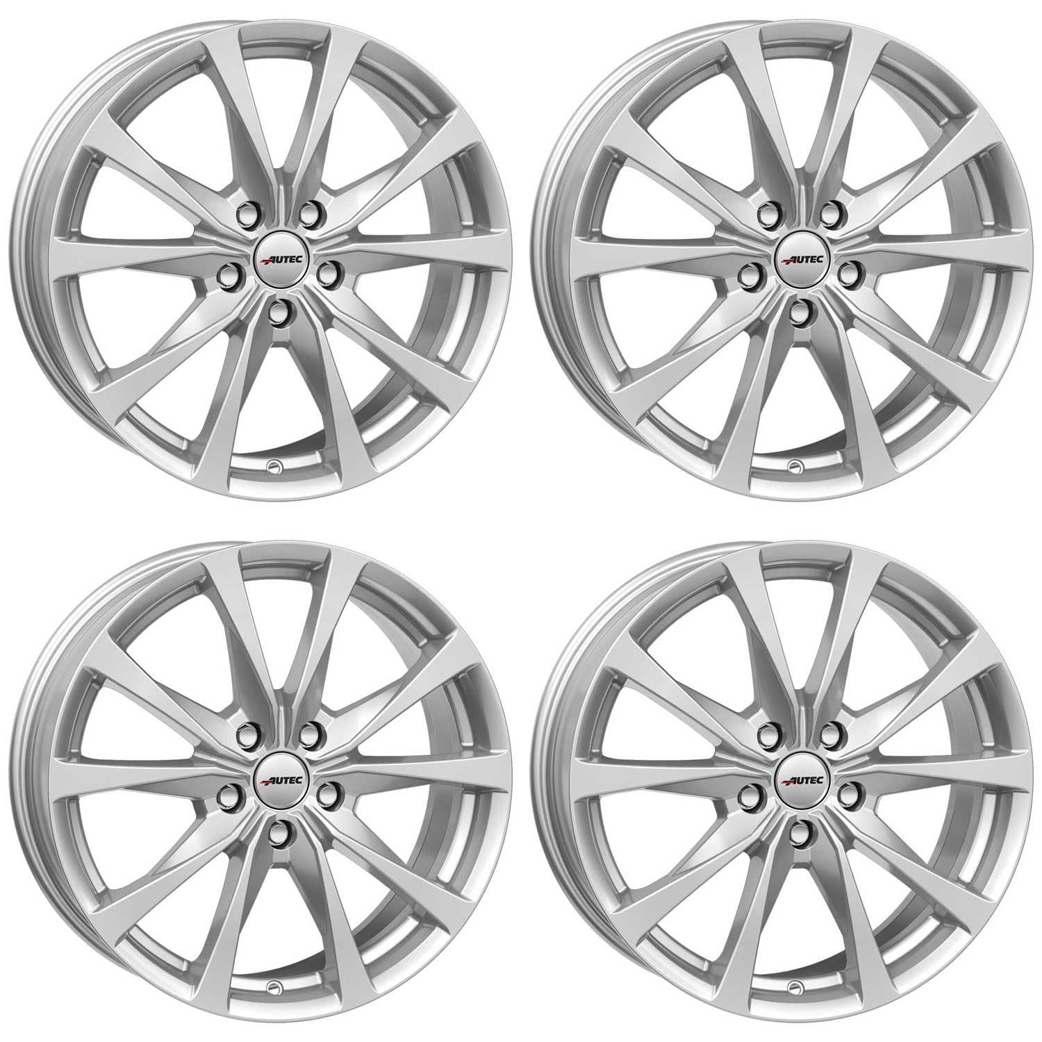 Lot de 4 jantes Autec 8,0 x 19 ET39 5 x 112 - Argent brillant - Compatible avec Audi S6 S4 A6 Q5 SQ5 S8 A8 A4
