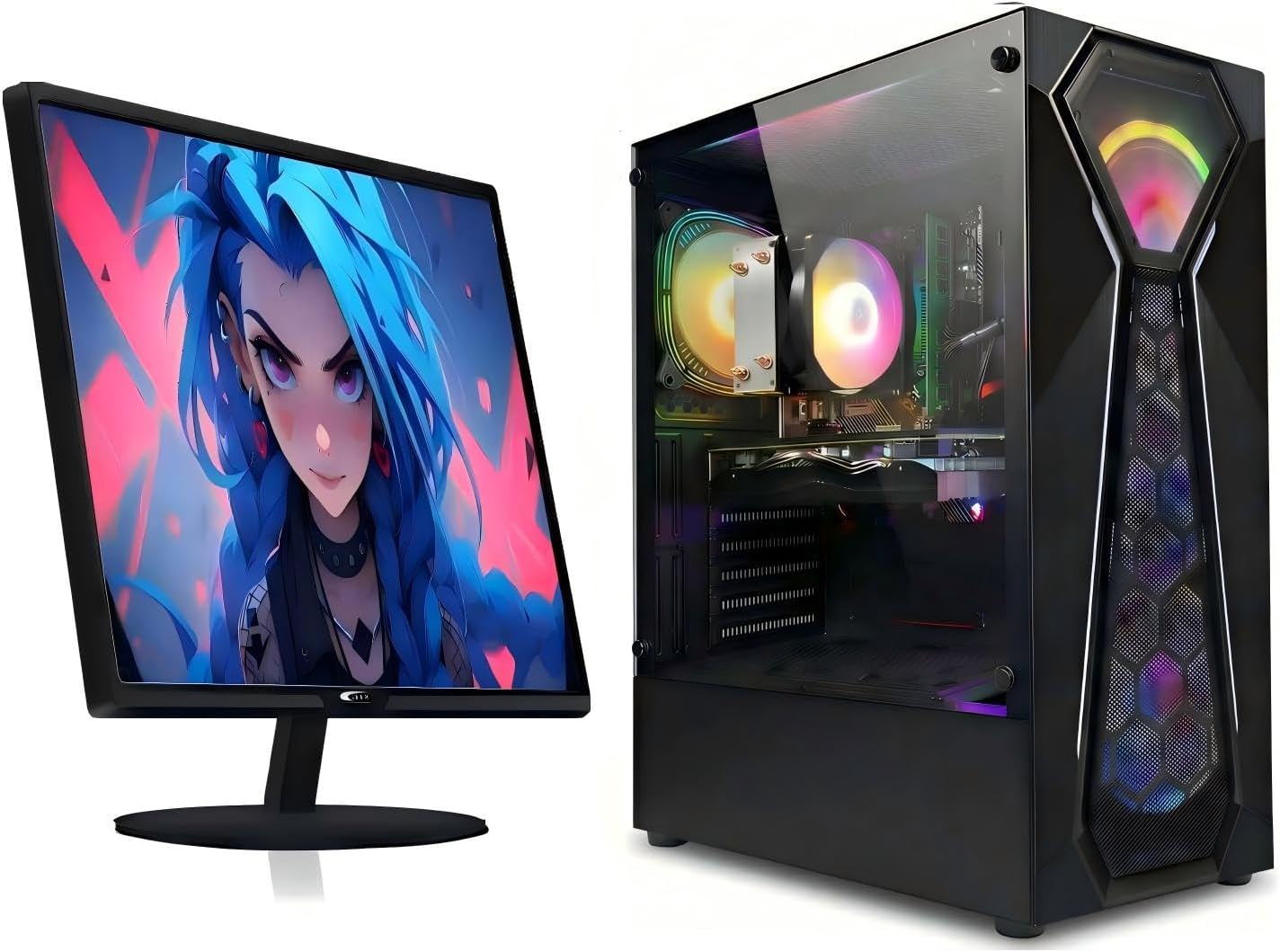 STGAubron Gaming PC Bundle with 24Inch FHD LED Monitor-Radeon RX 580 8G GDDR5, AMD Athlon 3000G 3.5G,16G RAM, 512G SSD, RGB Fan x 4, Windows 11 Home