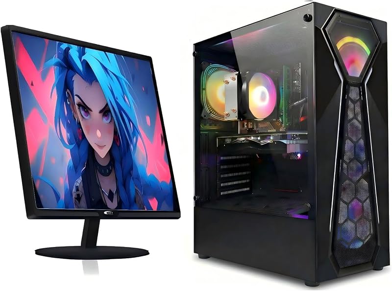 STGAubron Gaming PC Bundle with 24Inch FHD LED Monitor-Radeon RX 580 8G GDDR5, AMD Athlon 3000G 3.5G,16G RAM, 512G SSD, RGB Fan x 4, Windows 11 Home
