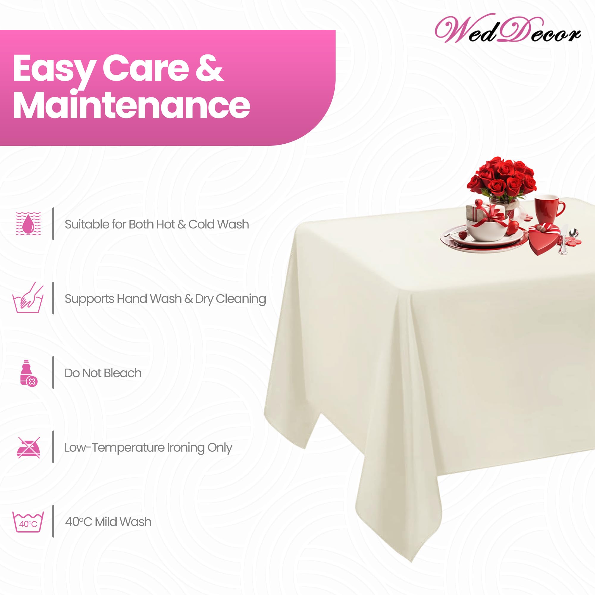 Weddeor weddecor – 90 x 90 cm Cuadrado Blanco Mantel de algodón de poliéster para Boda, Fiesta de cumpleaños Muestra Eventos Banquetes y restaurantes, Tela, 54" X 54"- Ivory, 10