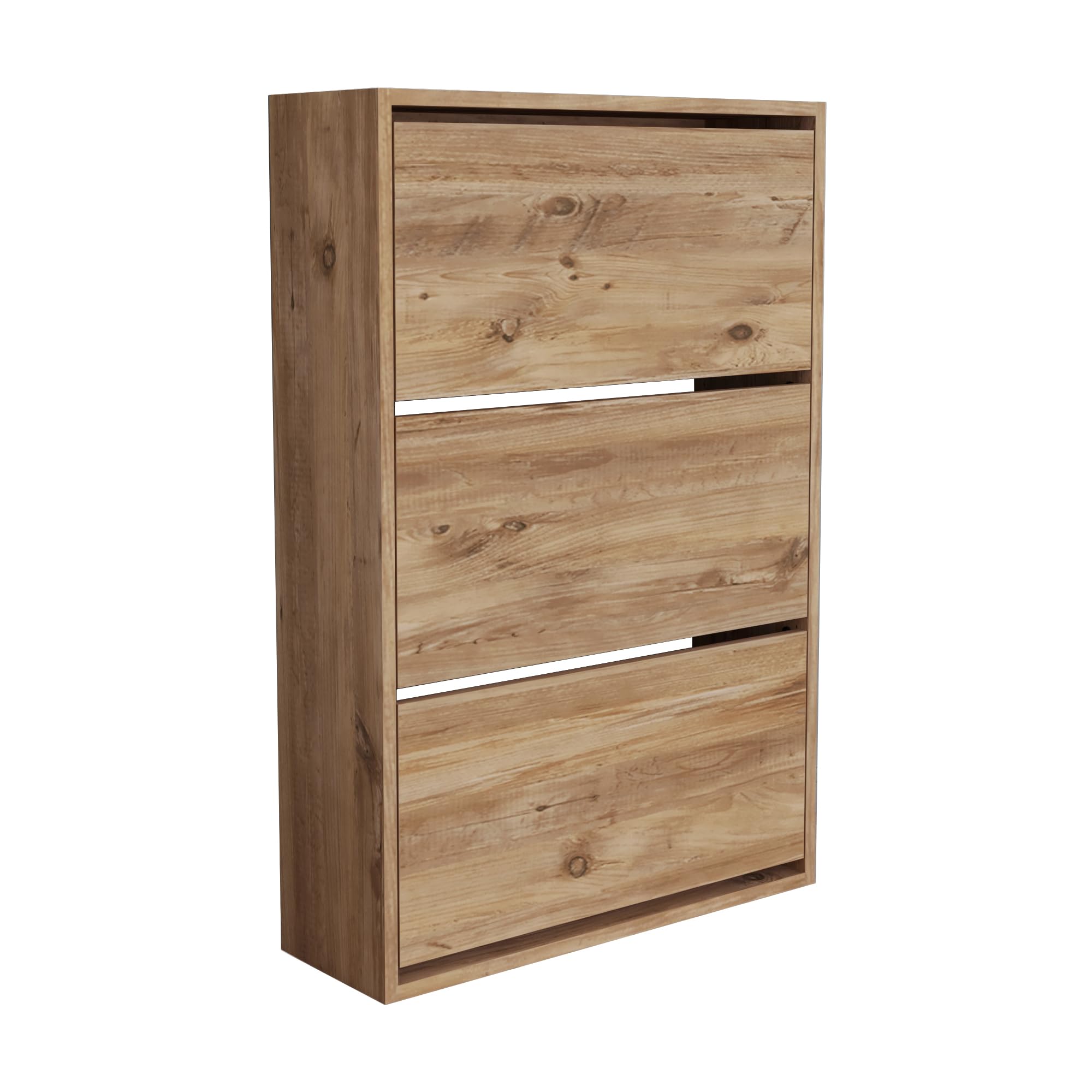 [en.casa] Zapatero para Pisos Pequeños Mueble Recibidor 3 Puertas Abatibles Capacidad máx. 18 Pares de Calzados Aglomerado 110 x 74 x 24 cm - Efecto Roble