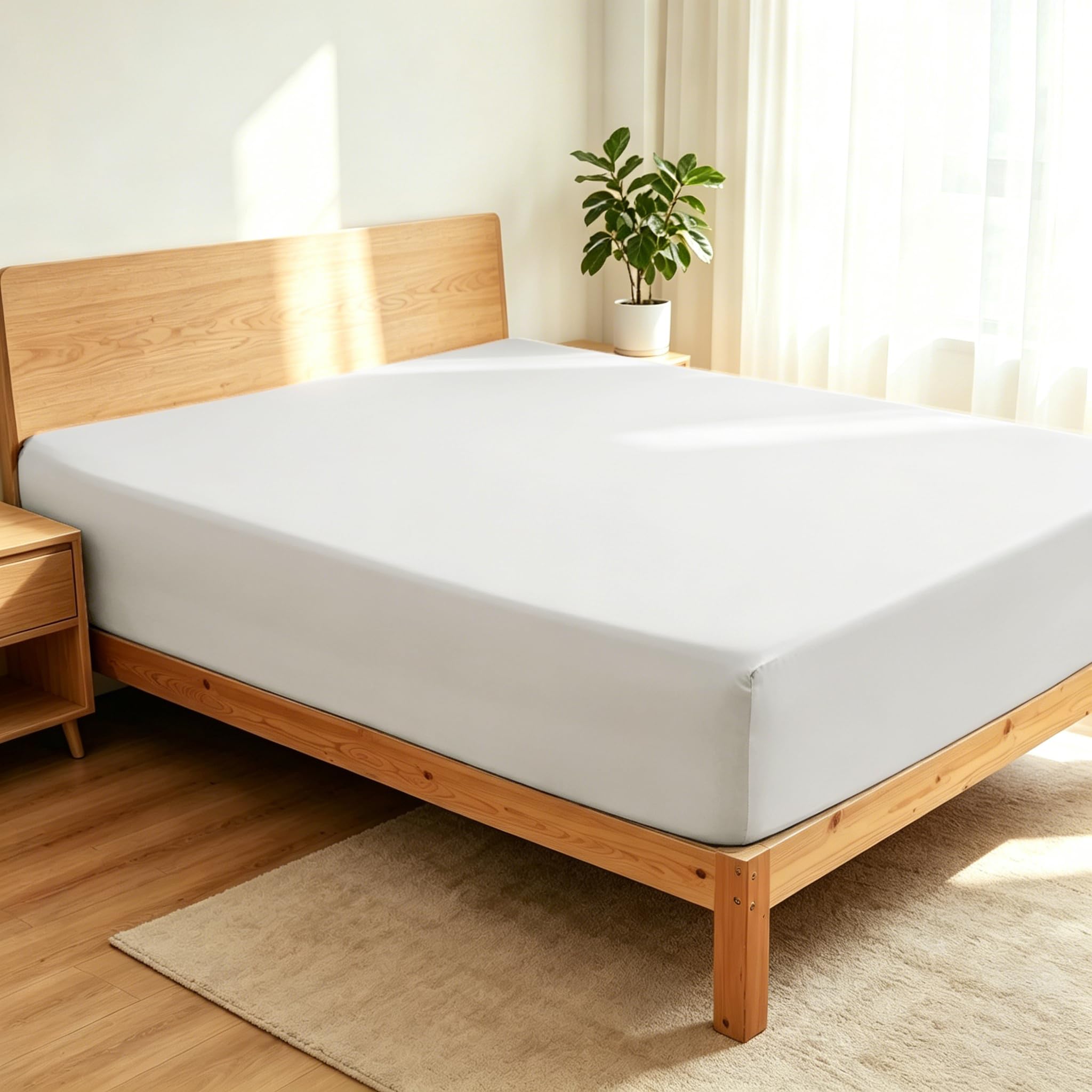 Shunjie.Home 100% Egyptian Cotton 400 Thread Count King Size Sateen Fitted Sheet Only, Deep Pocket for 15" Mattress, Luxuriously Soft, Durable, and Breathable Bed Linen for Ultimate Comfort