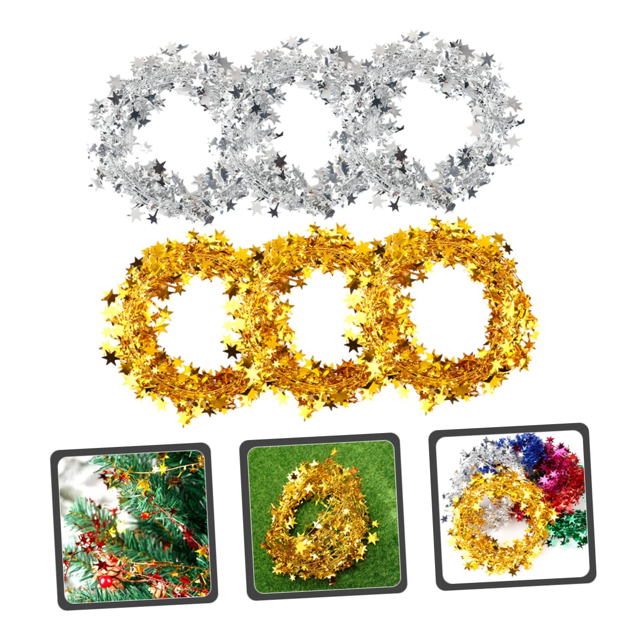 Cabilock 4 Set Ornamenti Da Appendere In Alto Ghirlanda Di Natale Illuminata Ghirlanda Di Glitter A Forma Di Stella Di Natale Ghirlanda Di Stelle Metalliche Decorazione Di Rete 6 pezzi * 4