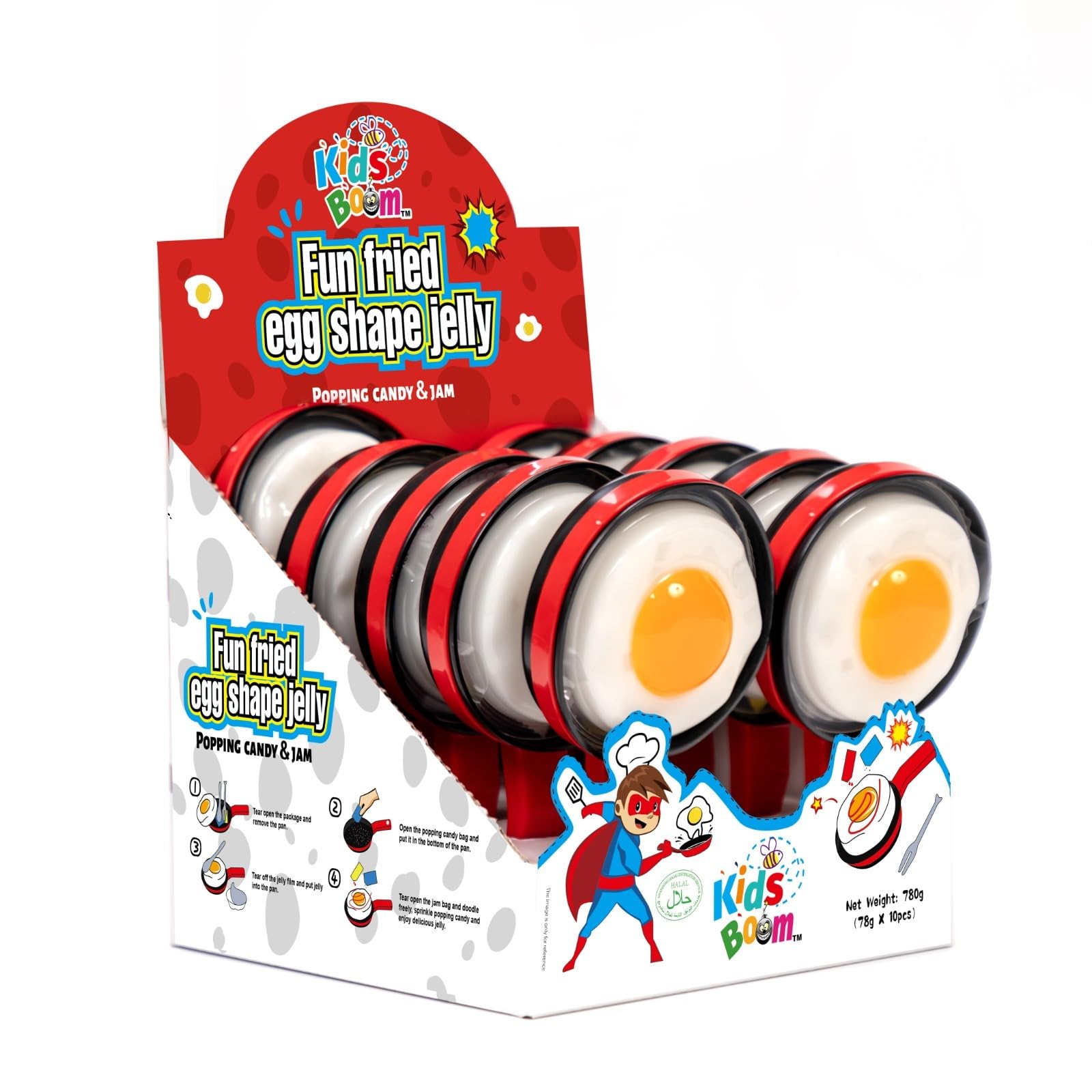 Kids Boom Fun Fried Egg Shape Jelly with Popping Candy & Jam - 780g (78g x 10pcs)
