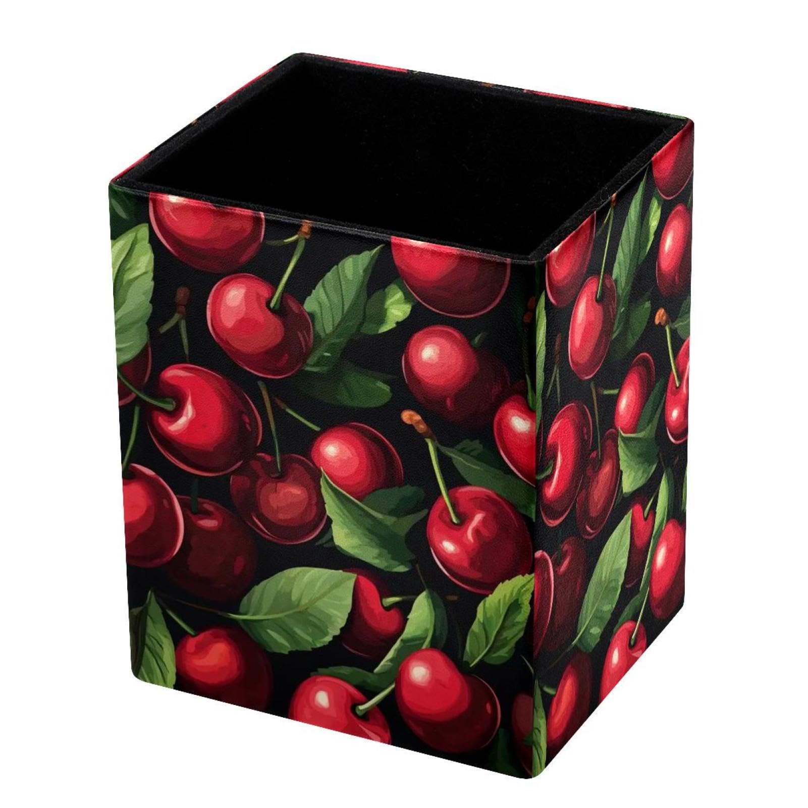 VAPOKF Pencil Holders for Desk, Delicious Cherry Printed Pen Holders Pen Pot Makeup Brushes Storage Desktop Stationery Supplies Organiser for Home Office