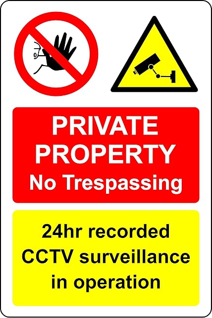 Private property no trespassing 24 hour recorded cctv surveillance in operation - 3mm Aluminium sign (300mm x 200mm)