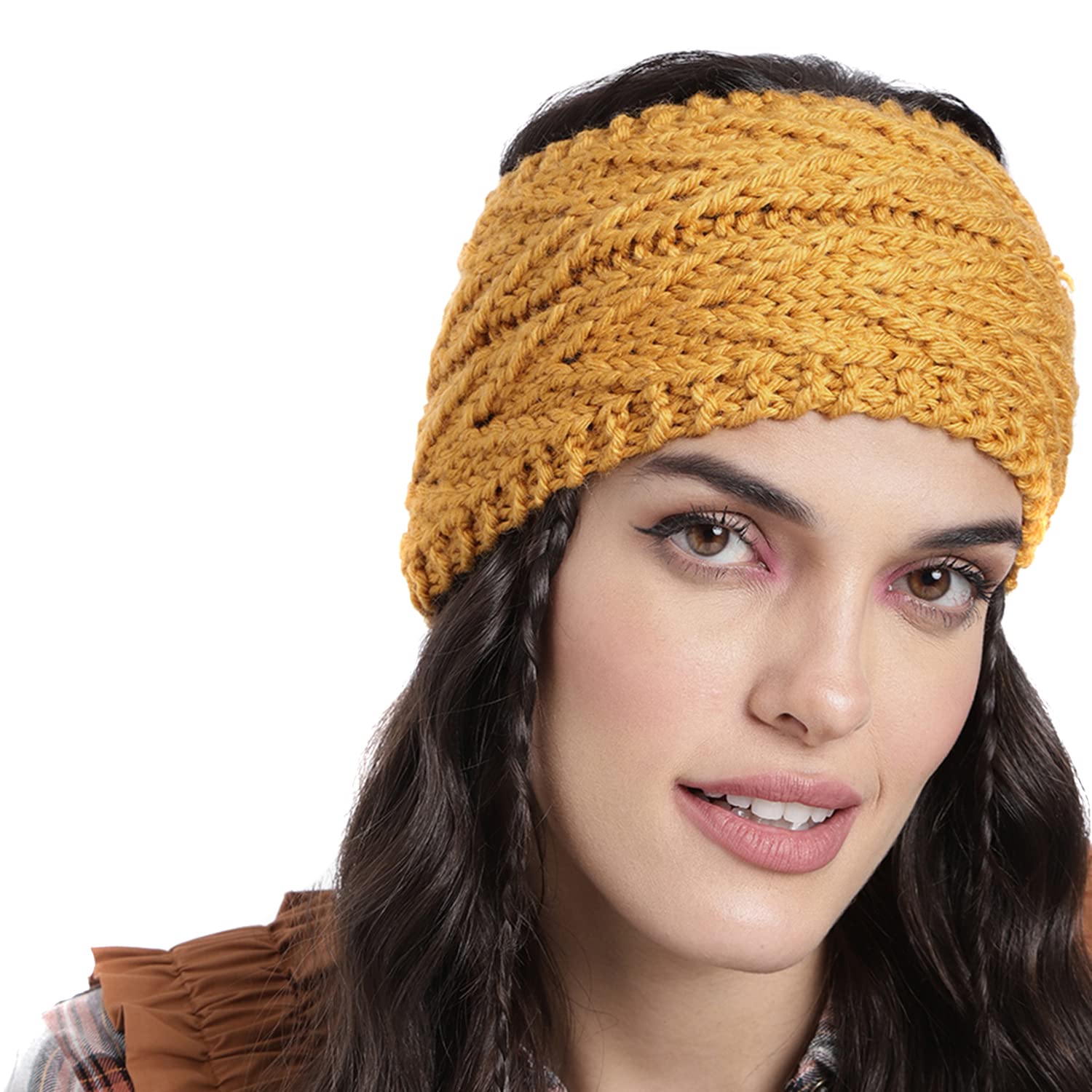 Headband Earwarmers for Winters | Handmade/Crocheted with Good Woolen Unisex Earwarmer Earmuffs Earcap Earcover Soft Headwrap Warm Winter Accessories (2609 Yellow V stitch)-image-45