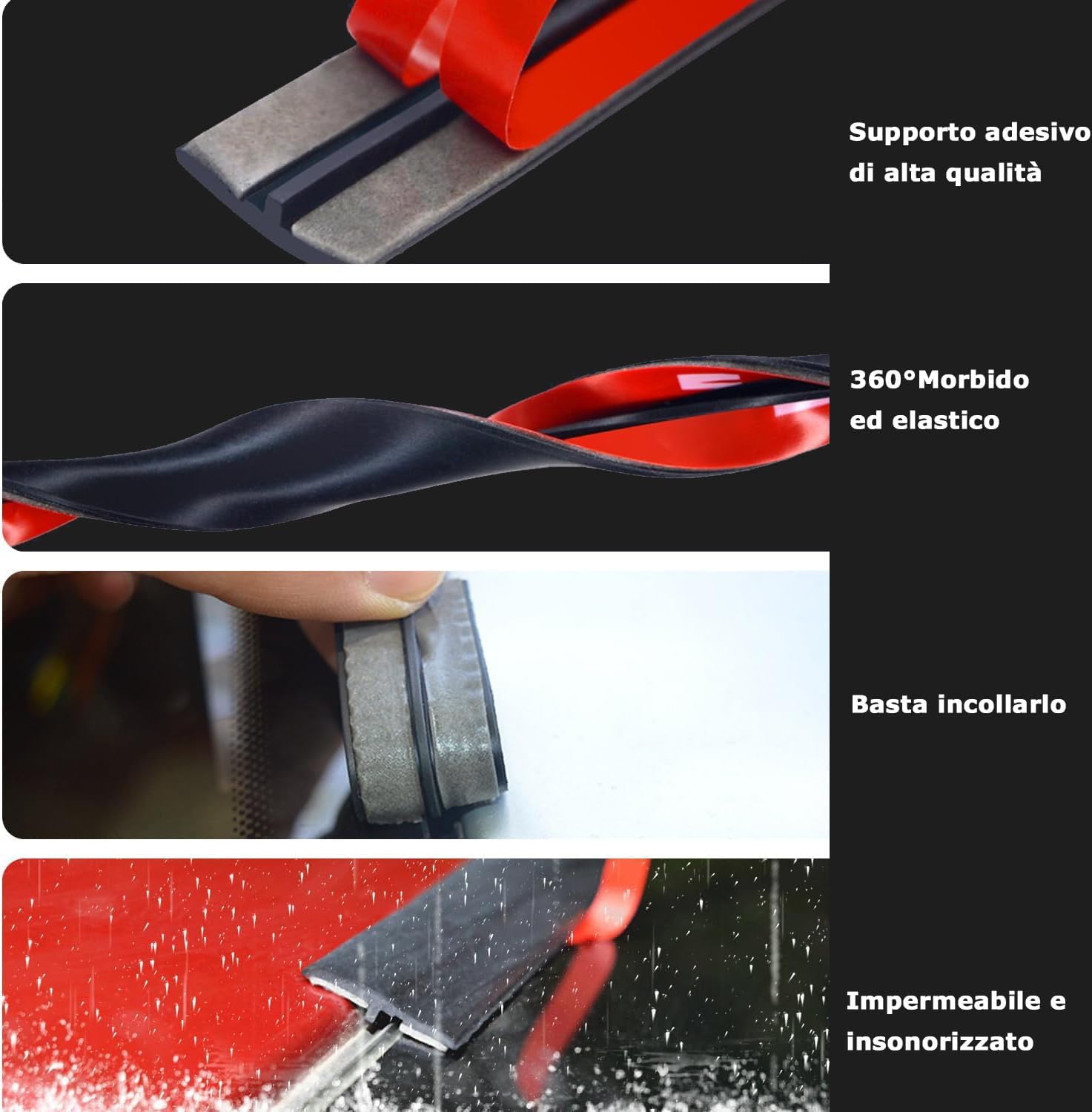 Striscia di Tenuta in Gomma per Parabrezza Auto, parabrezza anteriore e posteriore Guarnizioni adesive per Finestrino della Porta dell'automobile Portiere e Parabrezza (4m)
