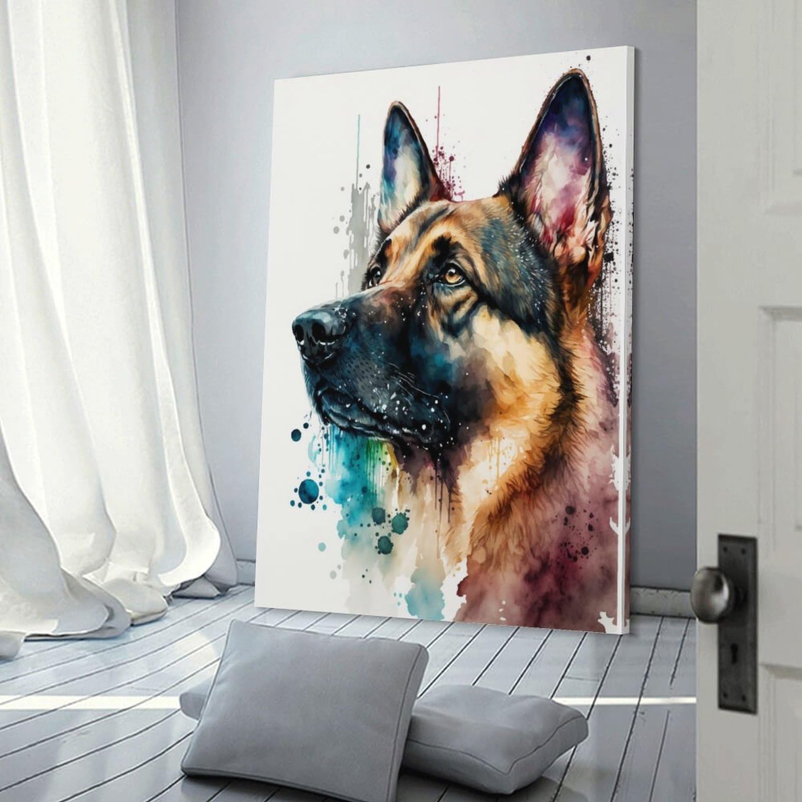 Junmoney German Shepherd Wall Art Print Canvas Wall Decor 20x30inch(50x75cm), for Workspace Walls, Study Corners Or Bedrooms, Decorative Artwork for Productive Spaces