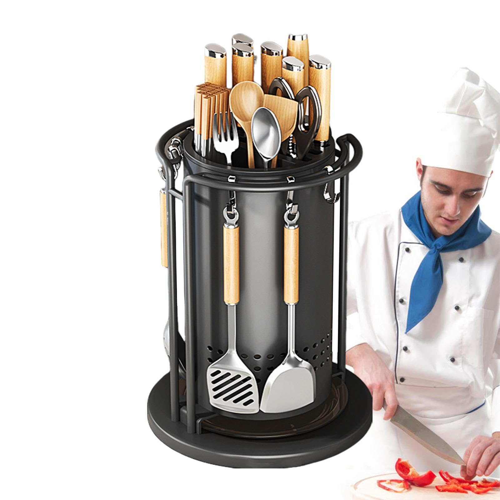 Organiseur de cuisine à 360 degrés, support rotatif pour coupe, support de rangement pour argenterie, organisateur d'ustensiles rotatif, toupie d'ustensiles de cuisine, support de spatule, support de | rangement pour argenterie, organisateur d'ustensiles