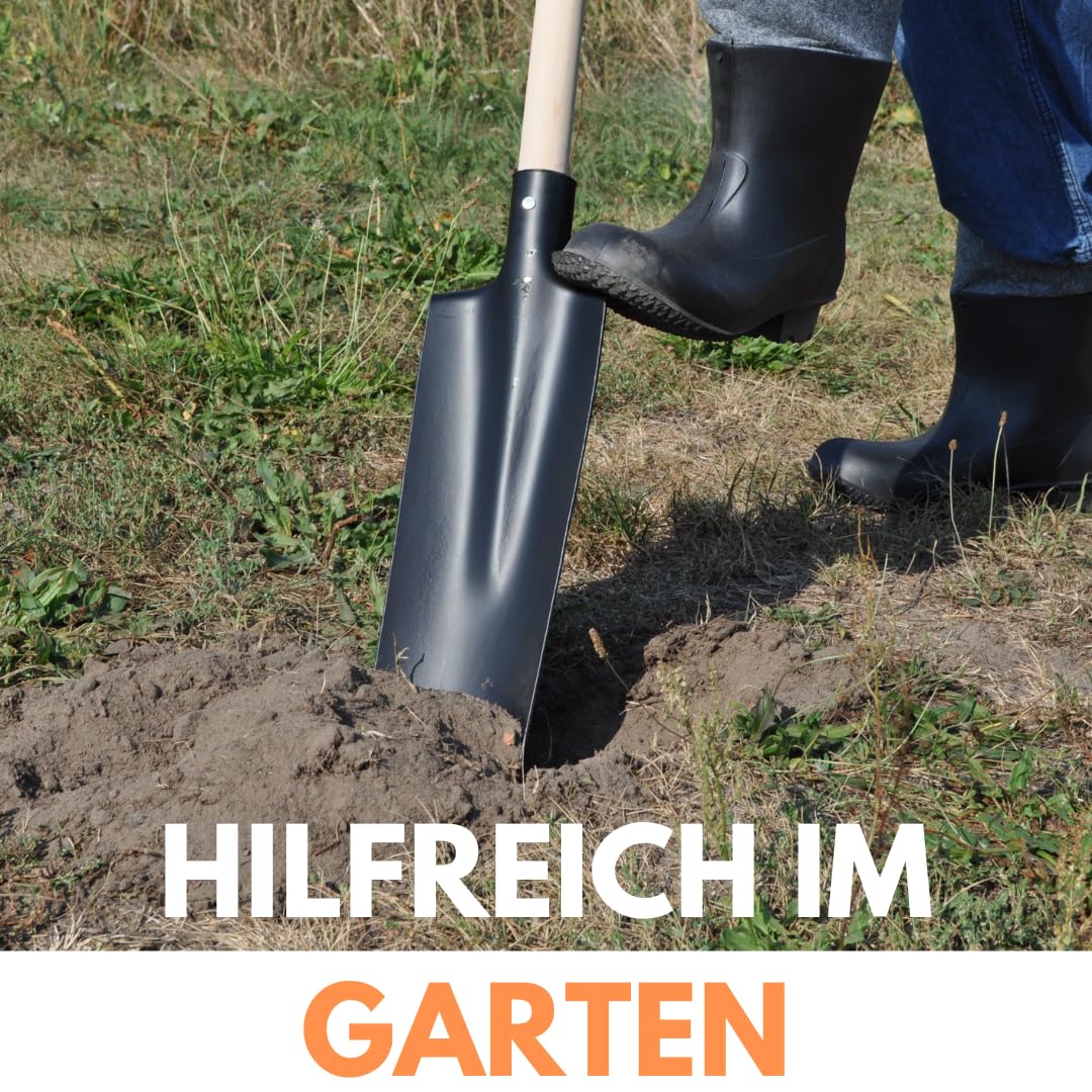 Drainagespaten mit 100cm Holzstiel und T-Griff, Kanalspaten Kabelspaten Bauspaten Gartenspaten Trittschutz, für Drainage- und Pflanzarbeiten, zum Löchergraben und Einpflanzen