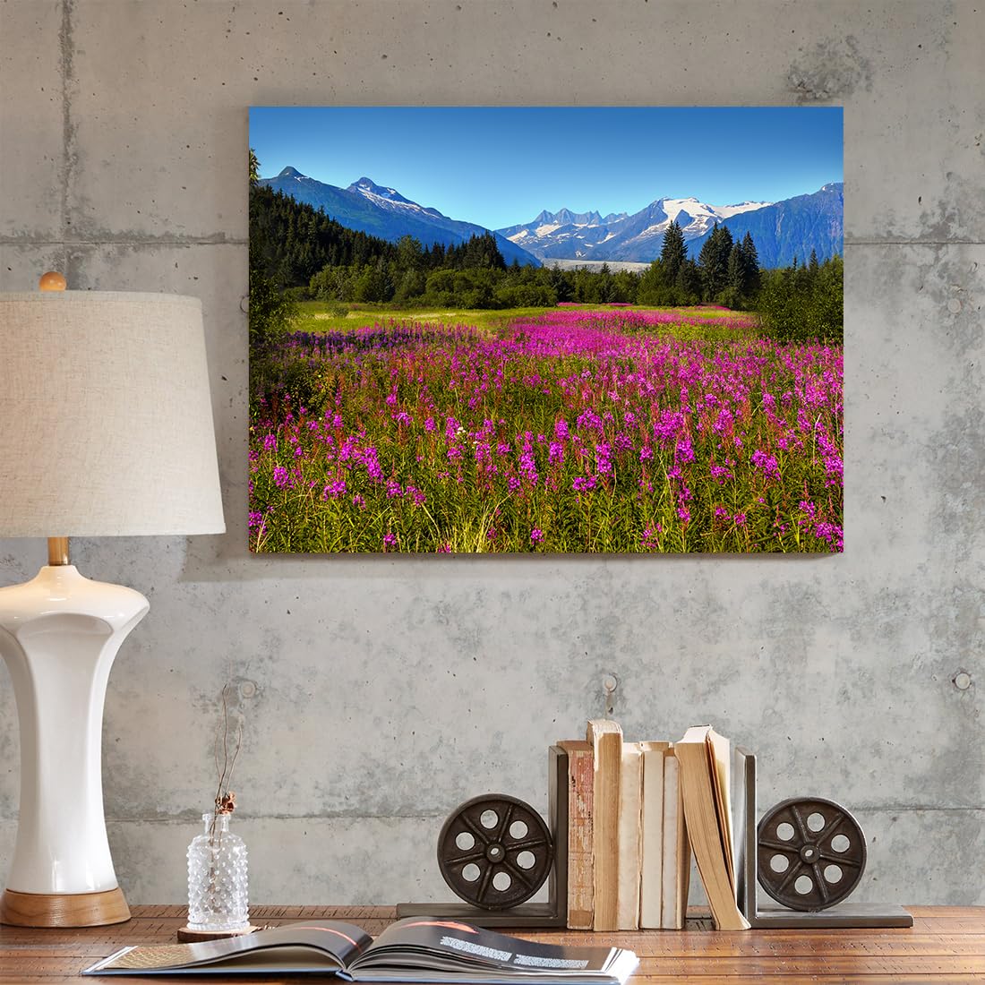 QTESPEII Landscape Wall Art Purple Lavender Field Canvas Art Prints Mountain Scenery Picture Nature Wilderness Photography Modern Art Framed for Living Room Bedroom Home Office - 12"x16"x1Pcs
