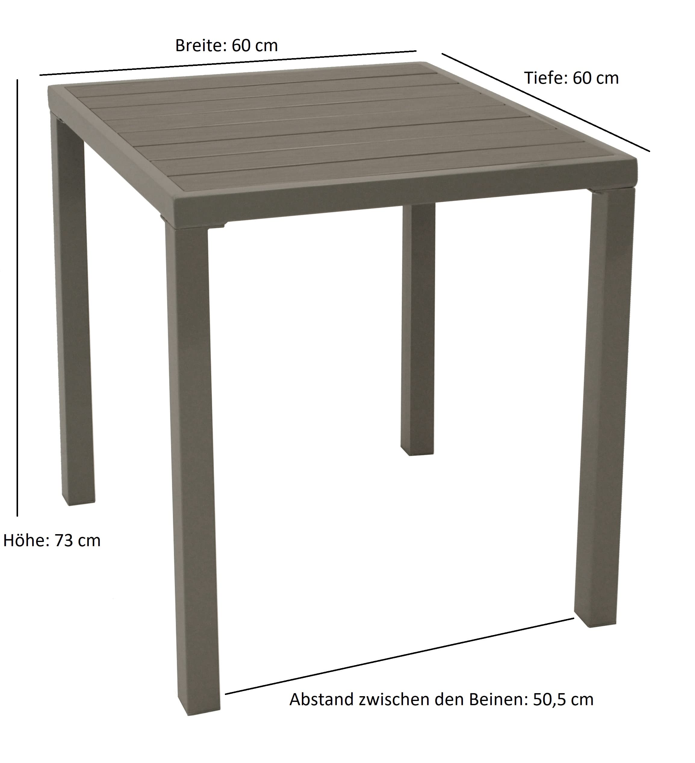 DEGAMO Bistrotisch VARENNA 60x60cm quadratisch, Gestell Stahl Silbergrau, Tischplatte Kunstholz Mittelgrau, Outdoor