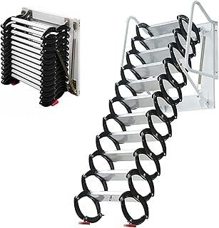 Wall Mounted Attic Loft Ladder Aluminum-Magnesium Alloy Loft Wall Folding Stairs Extension Ladder with Armrests for Attic Pull Down From Wall Black(Size:3.3-3.5m)