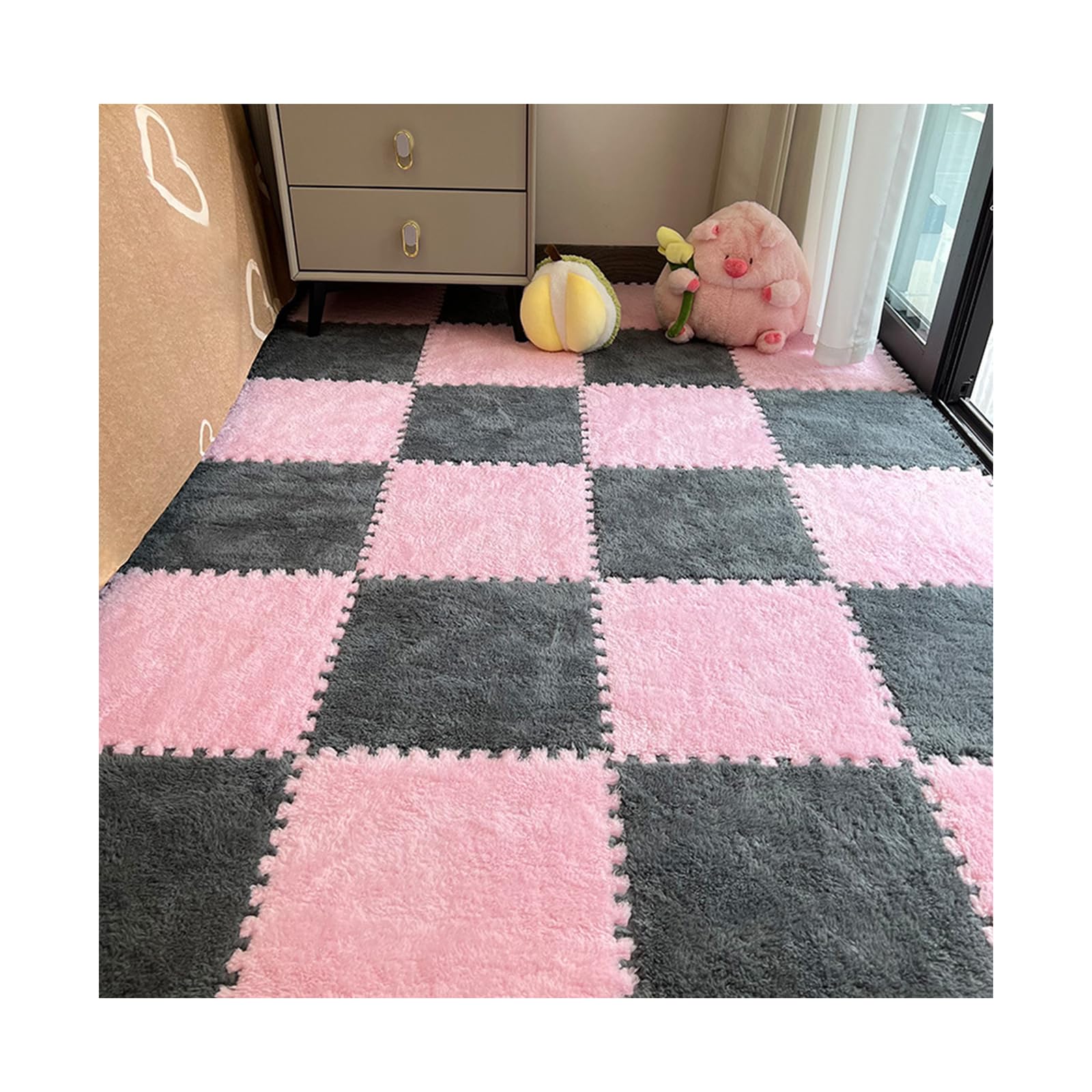Płytki dywanowe Puzzle Płytki podłogowe z pianki można prać 30 × 30 cm Grubość 1 cm do domu przedszkola pokoju zabaw-różowy+szary||10 szt