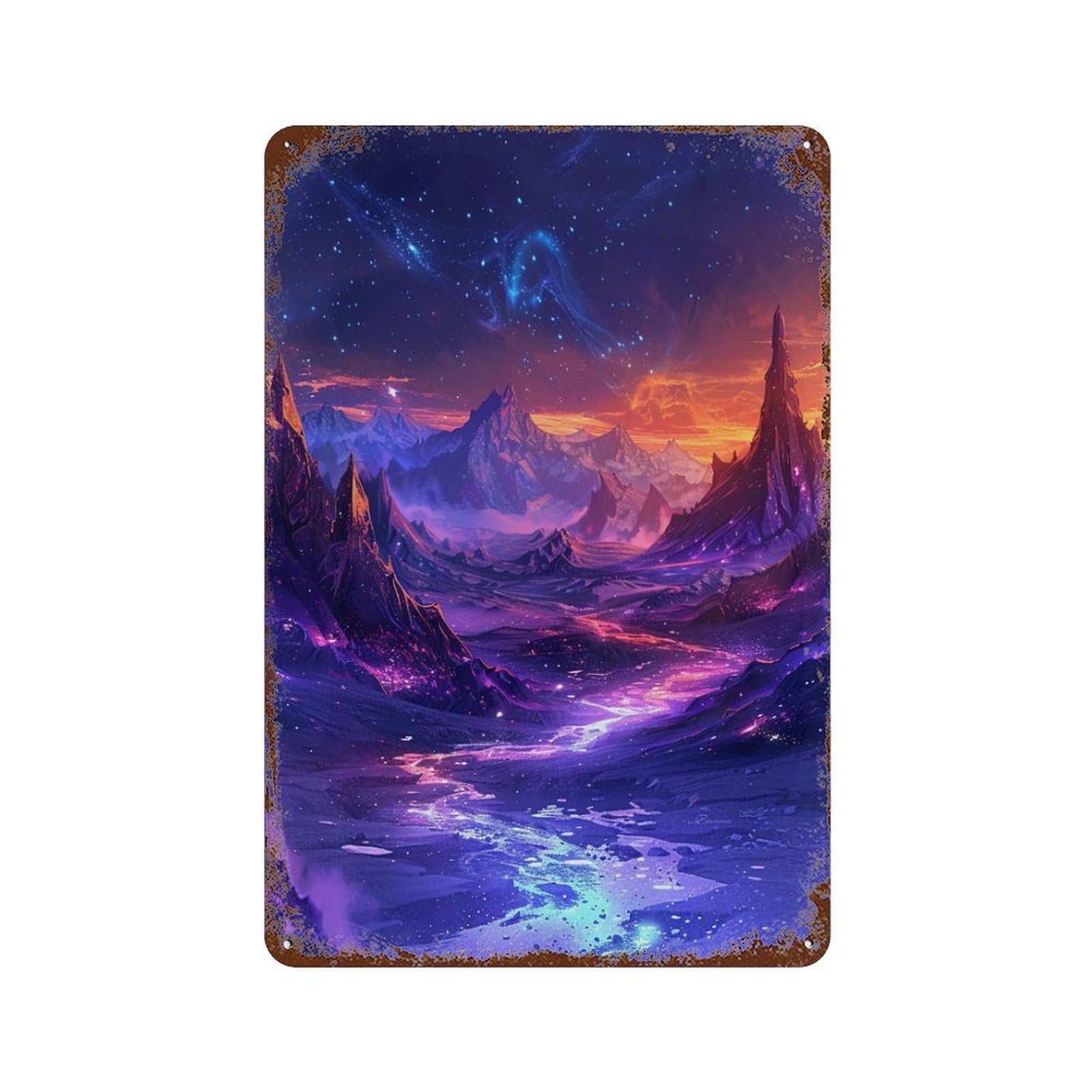 Galactic Fantasy Landscape Vintage Rust Metal Sign 11.8"x7.9", Ideal for Bistro, Counter And Cafe Decor