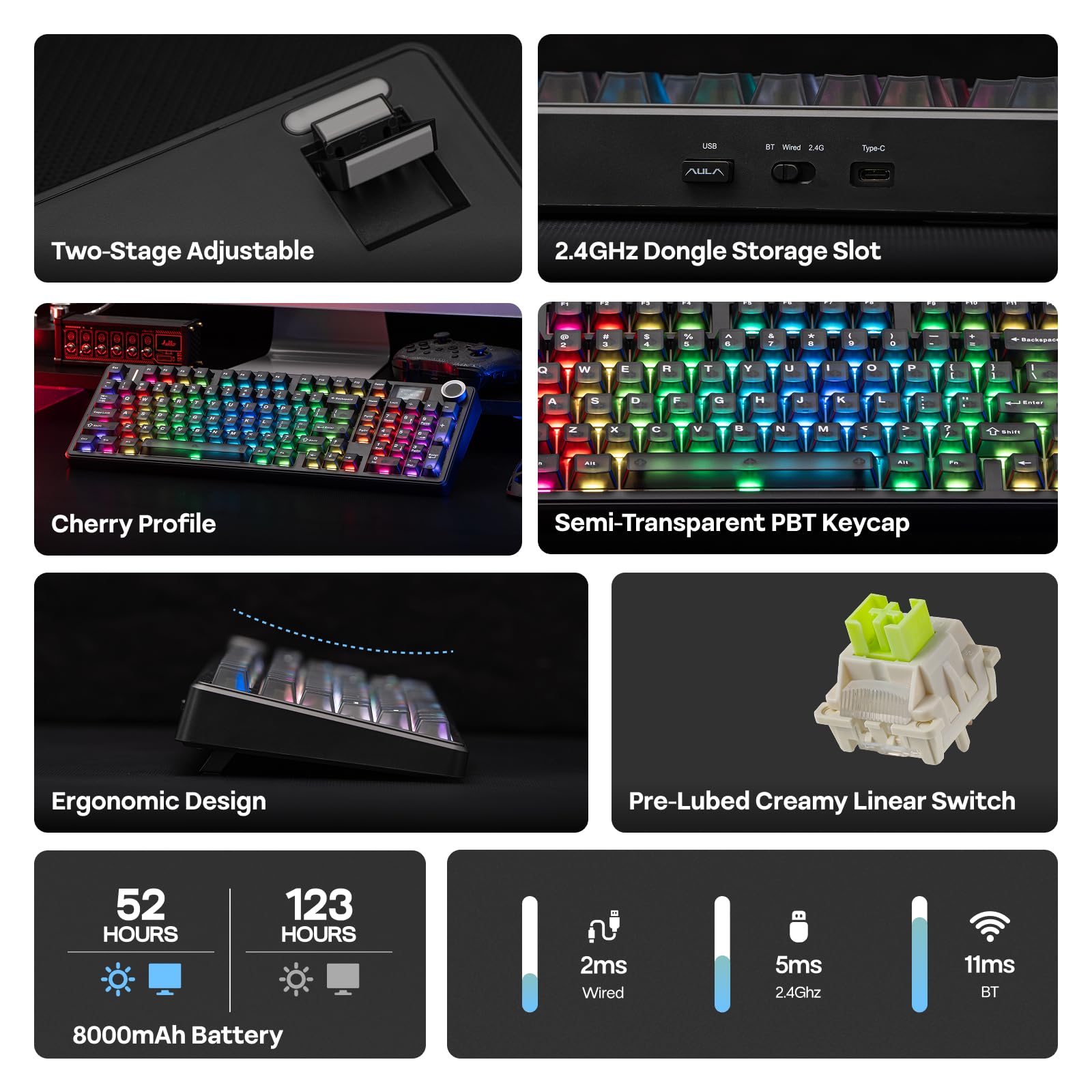 EPOMAKER Aula F99 MAX Teclado Mecánico Inalámbrico, Pantalla&Perilla, 8000mAh, Teclado Cremoso de 2.4Ghz/BT, Switch Prelubricado, Intercambiable en Caliente, RGB, Software Personalizable (Negro Mate)