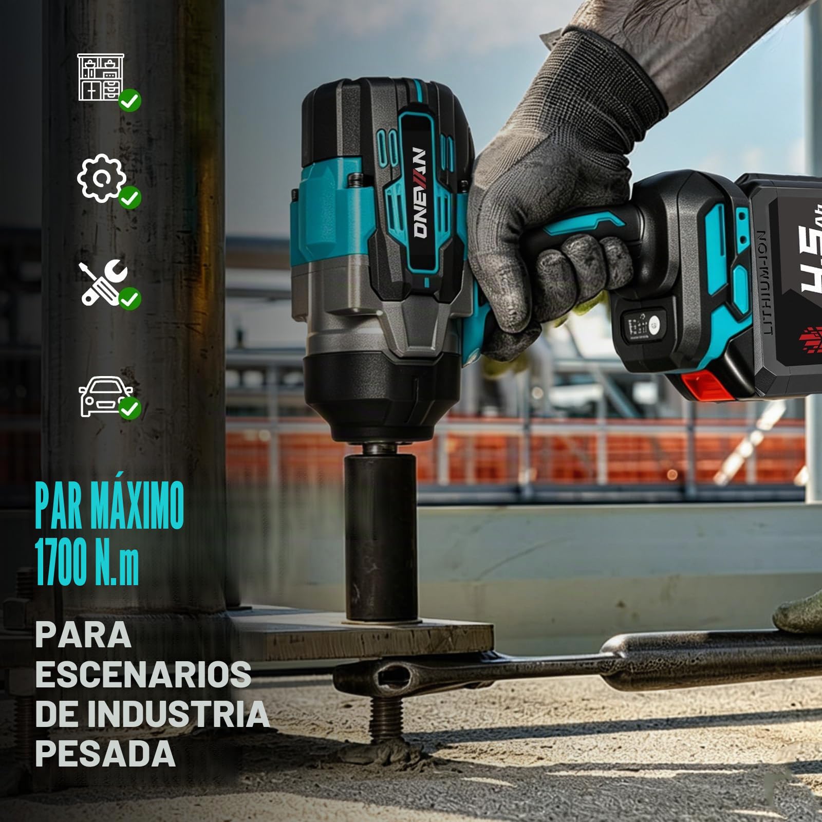 ONEVAN pistola de impacto bateria 1700N.m, 1/2" llave de impacto electrica con 2 baterías de 4000mAh y cargador rápido, sin escobillas, chave de impacto con 6 vasos, para proyectos pesados