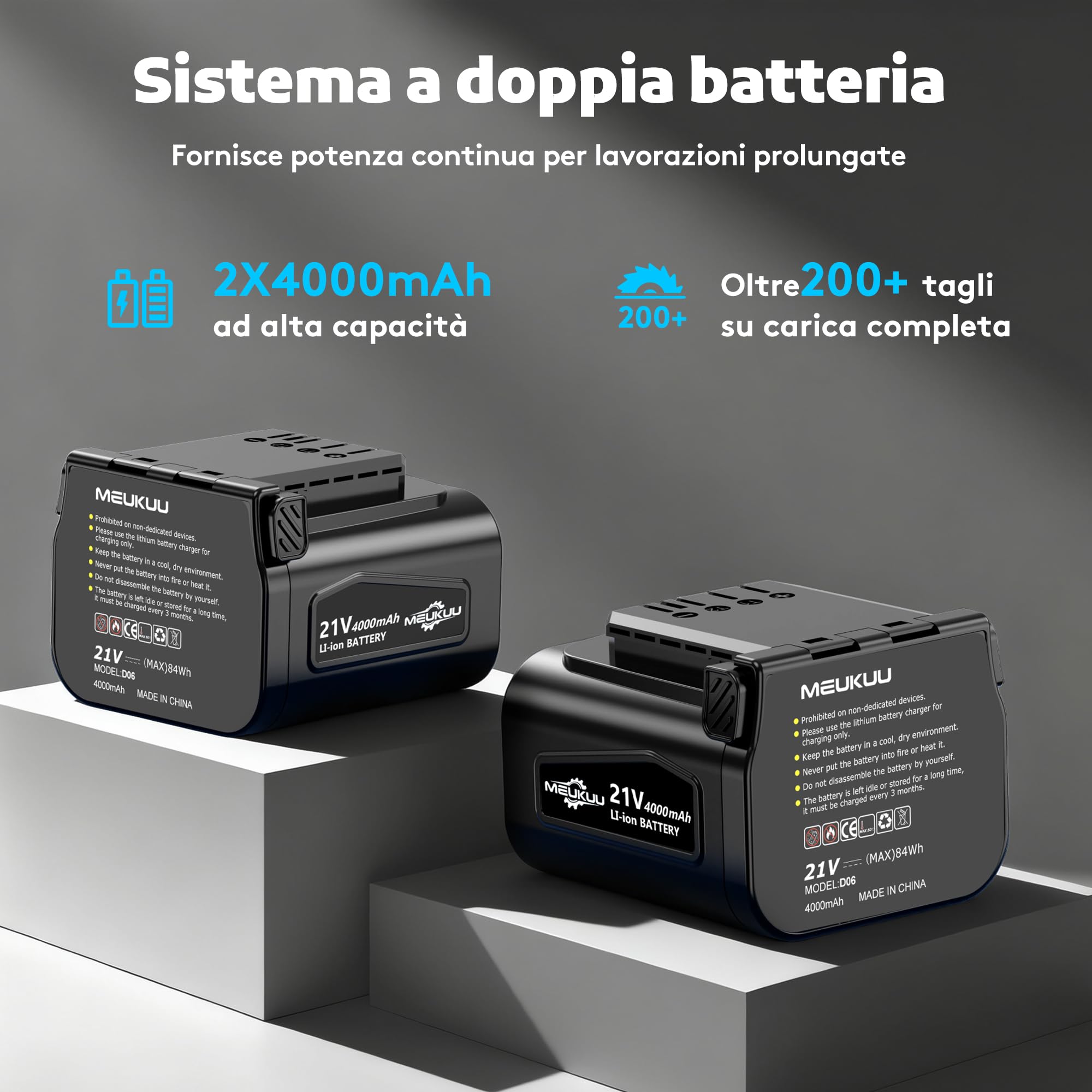 Mini motosierra a batería para poda con 4000 mAh baterías y cargador rápido, sierra con bomba de aceite y bloqueo de seguridad para el corte de madera y jardines (azul)