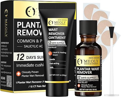 MEOLY Juego removedor de verrugas plantares Removedor de verrugas plantares de ácido salicílico de máxima potencia, 12 almohadillas acolchadas