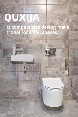 Miniatura 6 de Fregadero de cerámica Liberty de montaje en pared, fregadero de baño pequeño rectangular, perfecto para espacios pequeños, 14.5 pulgadas de largo x