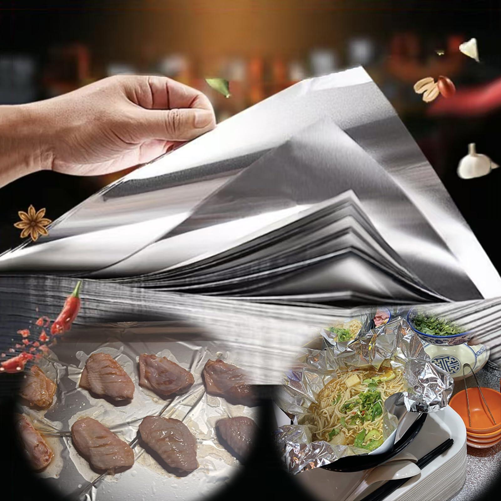200 Fogli di Alluminio per Alimenti con Isolamento Termico, Caldo e Freddo – Perfetti per Conservazione, Grigliatura, Arrostitura, Cottura al Forno – Uso in Cucina e Ristorazione(Size:33*30cm*15μm)